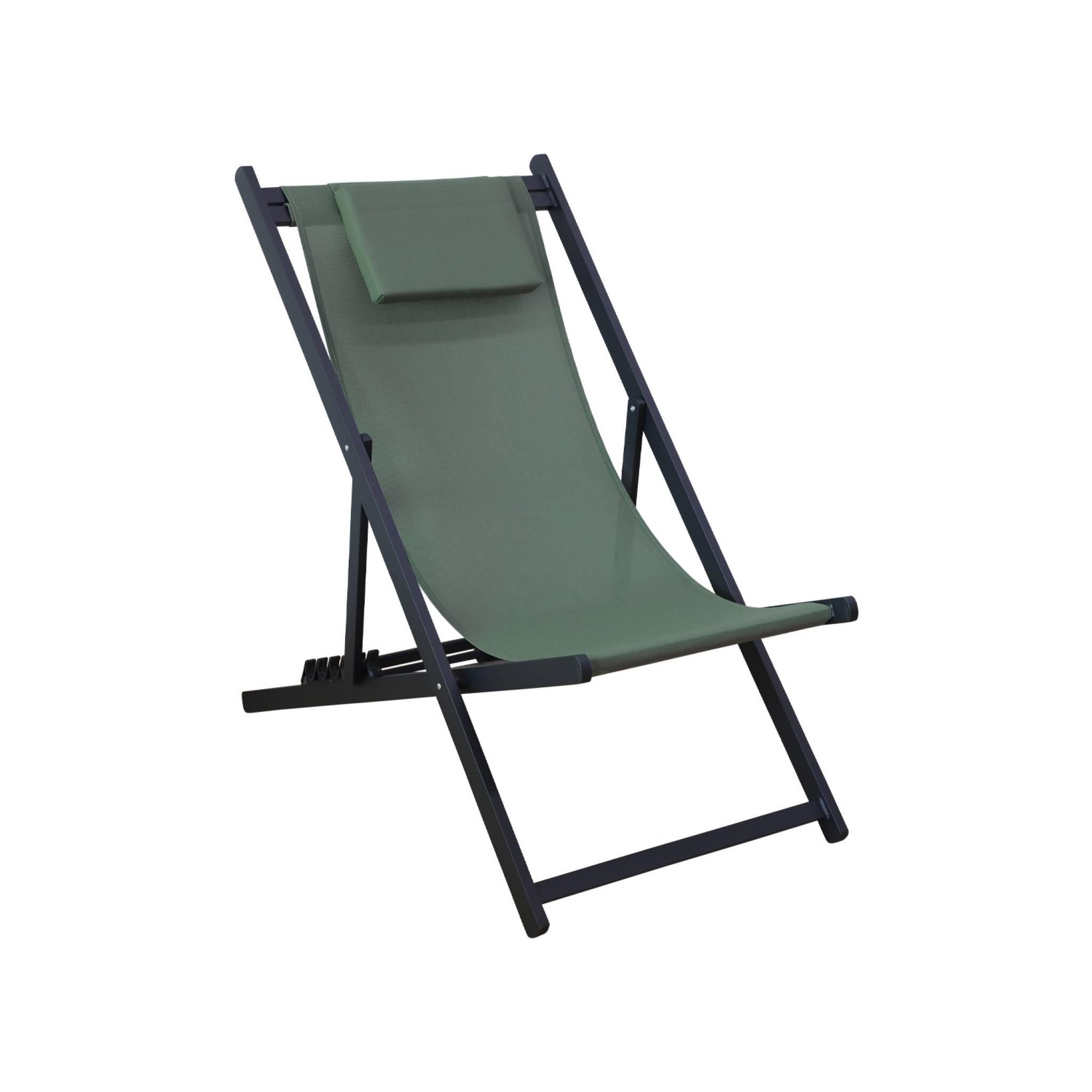 Espreguiçadeira de alumínio multi posições, set de 2, Verde caqui 3/6