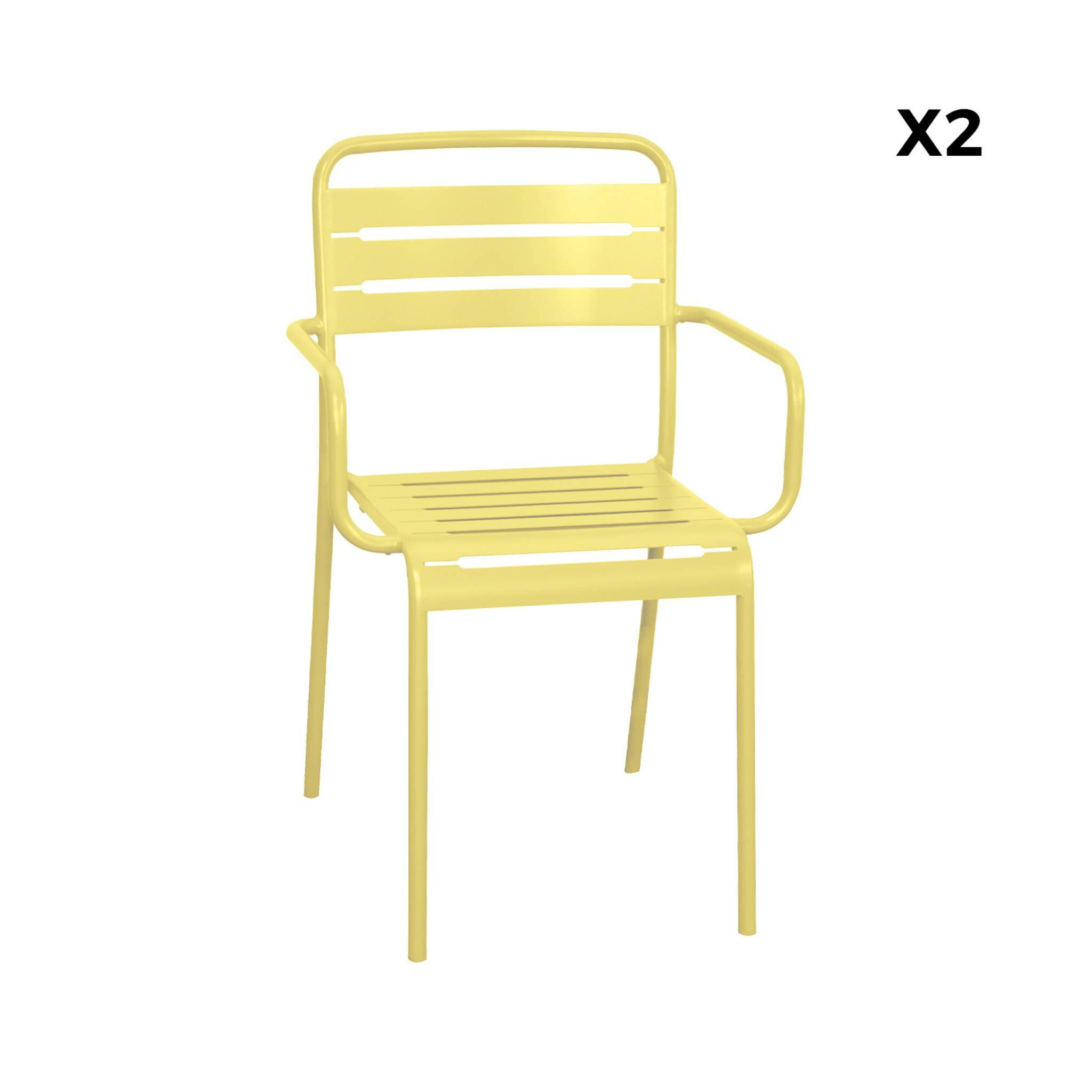 Sillón de jardín bistró de acero, set de 2, Amarillo 3/6