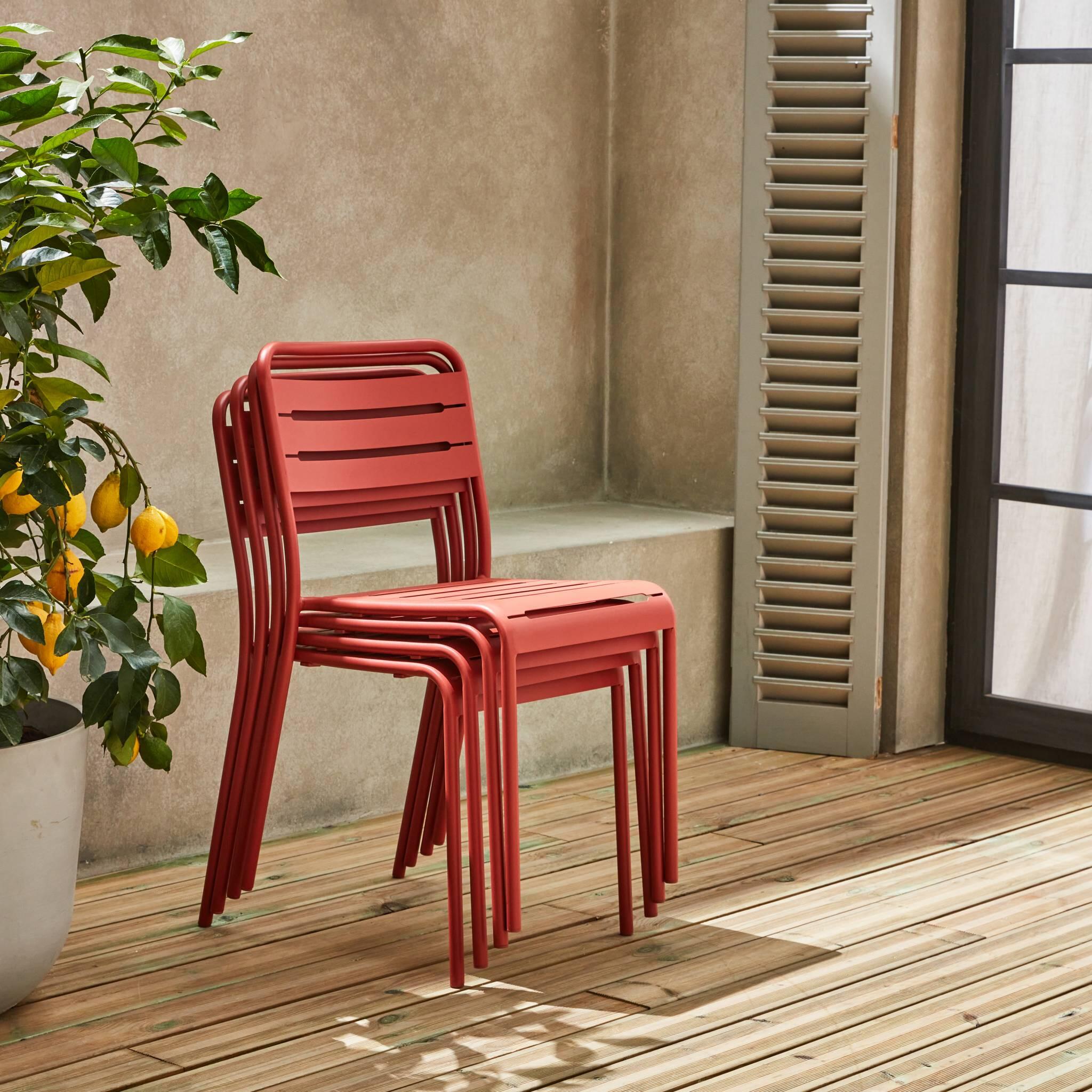 Cadeira de jardim em aço, set de 4, Terracota 3/6
