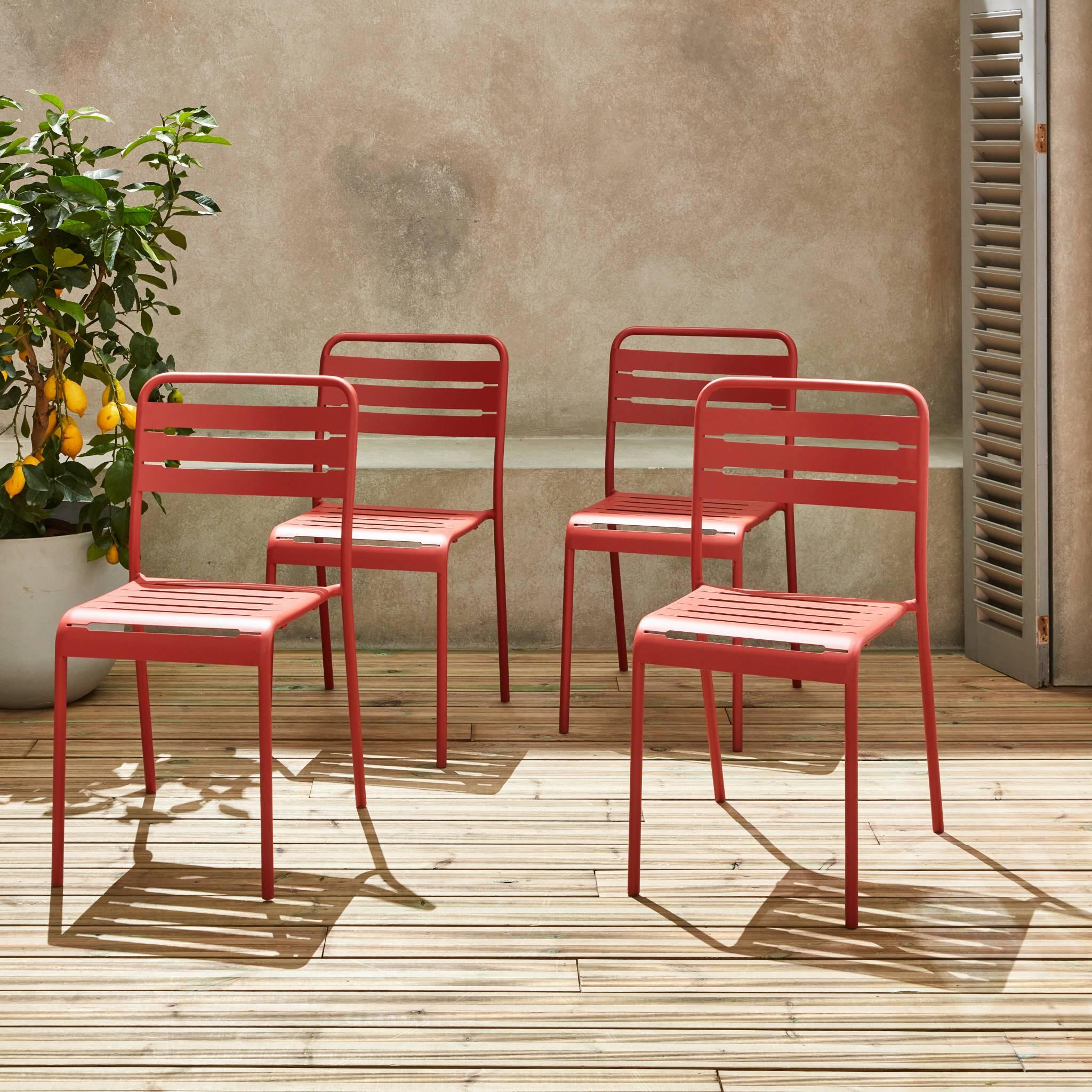 Cadeira de jardim em aço, set de 4, Terracota 2/6