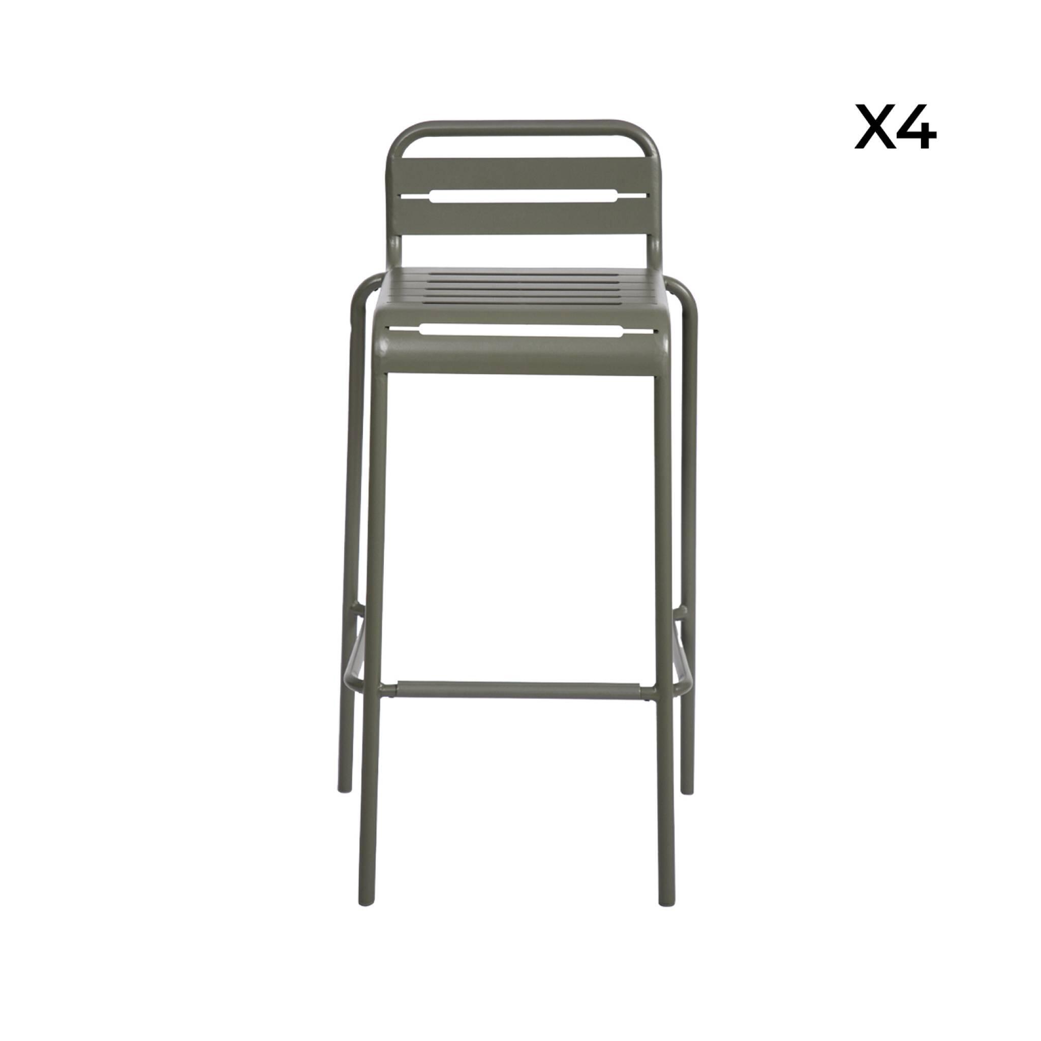 Cadeira alta de jardim em aço, set de 4, Verde caqui 2/6