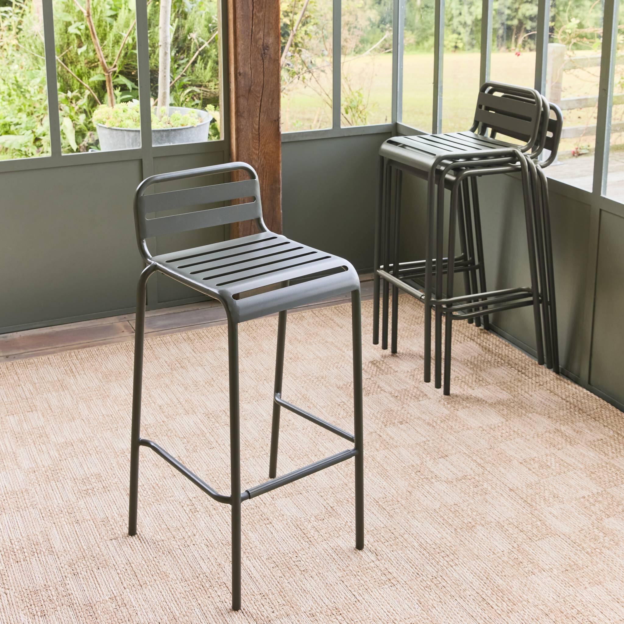 Cadeira alta de jardim em aço, set de 4, Verde caqui 3/6