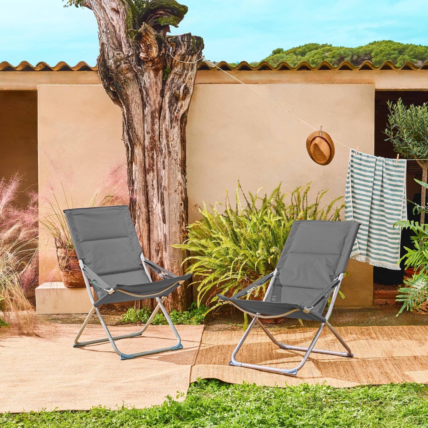 SWEEEK Set di 2 sedie da giardino pieghevoli, Antracite
