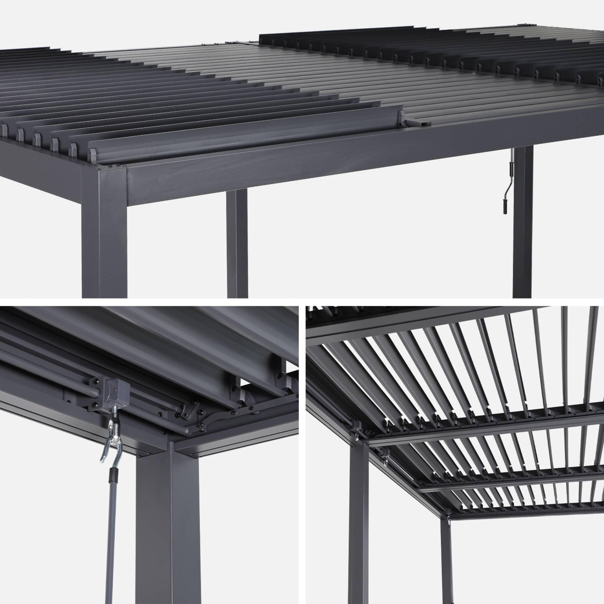 Pérgola bioclimática 3x6m de aluminio y acero con lamas orientables, Antracita 5/6