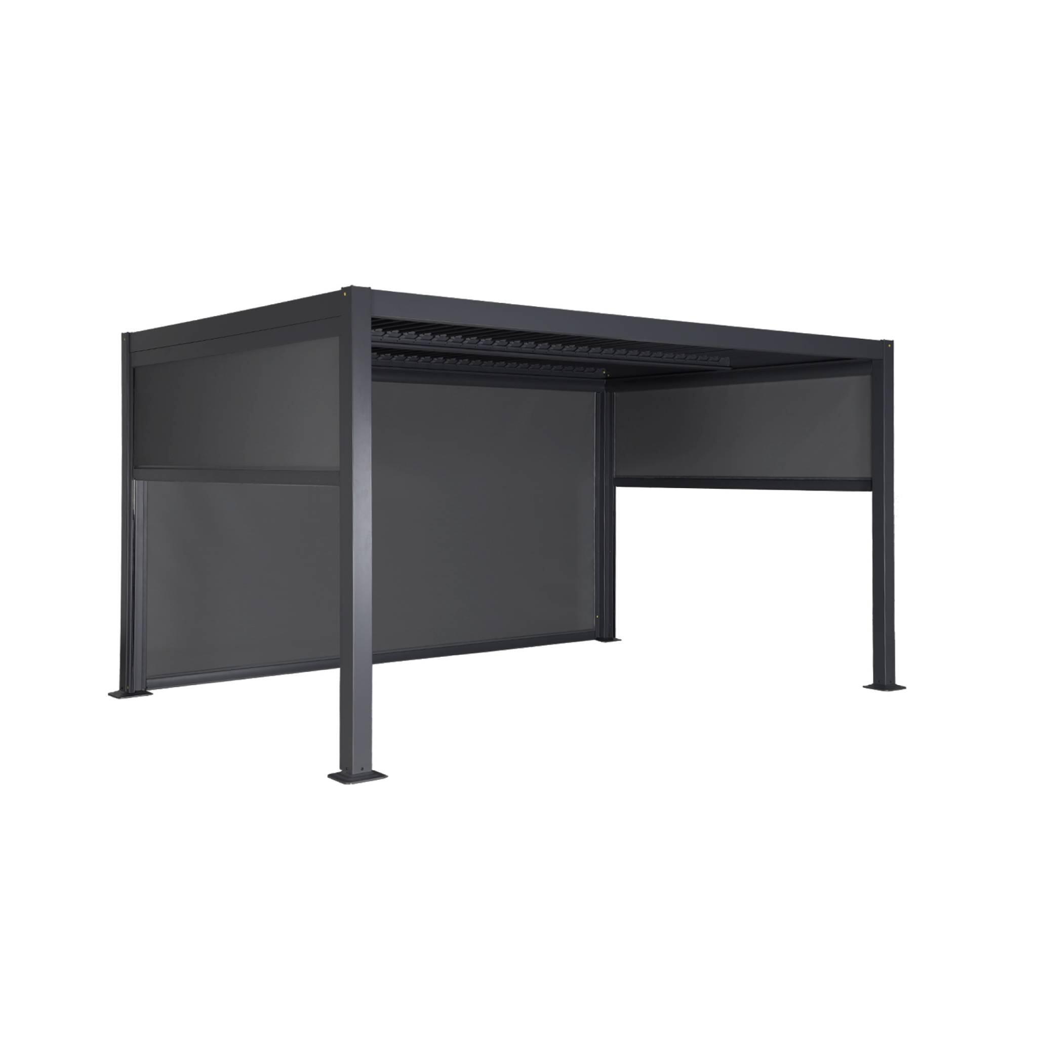 Pérgola bioclimática de aluminio y acero, 3x4m con 2 toldos 3m + 1 toldo 4m, 2/6
