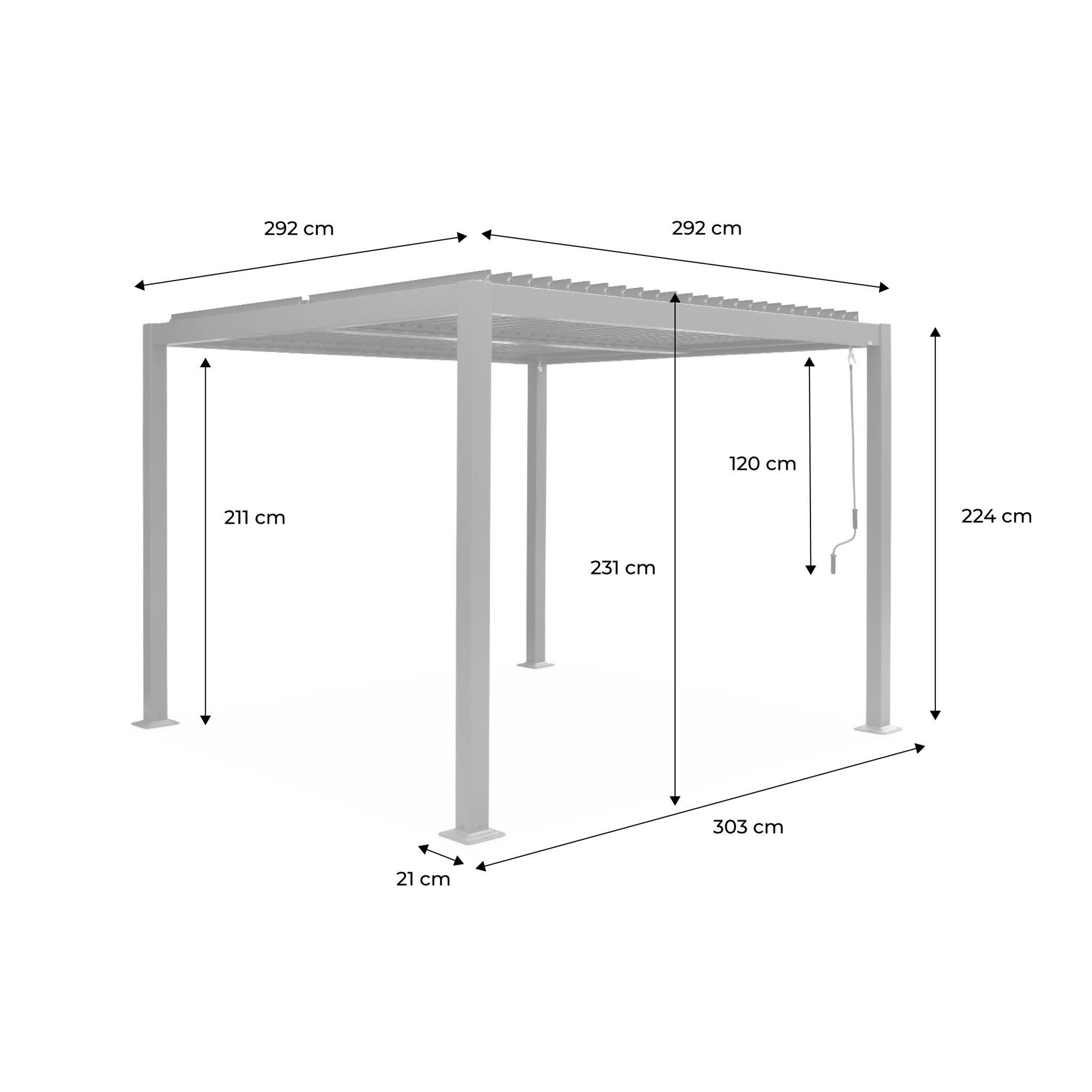 3x3m pérgola com persiana, alumínio e aço com lâminas ajustáveis, Antracite 3/6