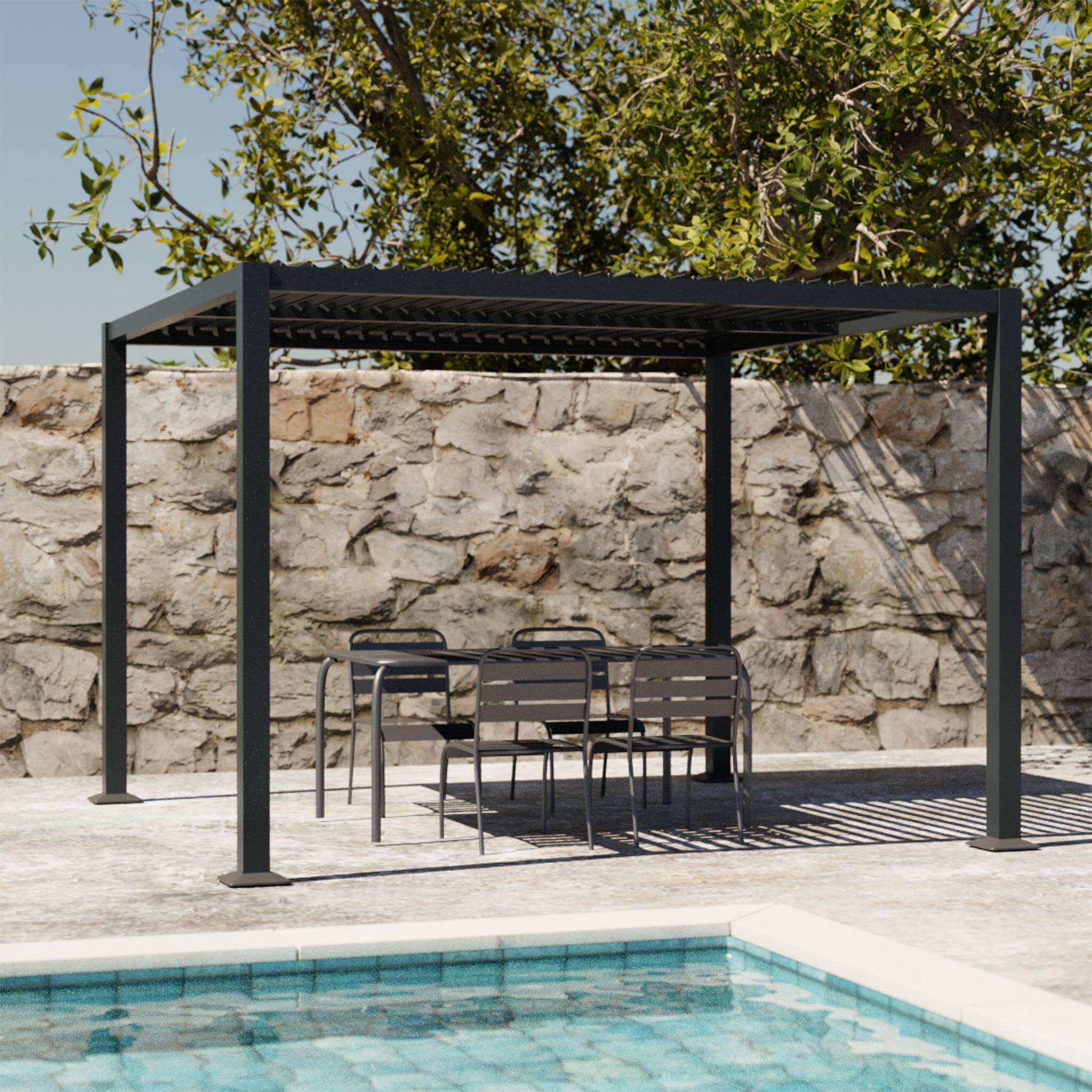 3x3m pérgola com persiana, alumínio e aço com lâminas ajustáveis, Antracite 2/6