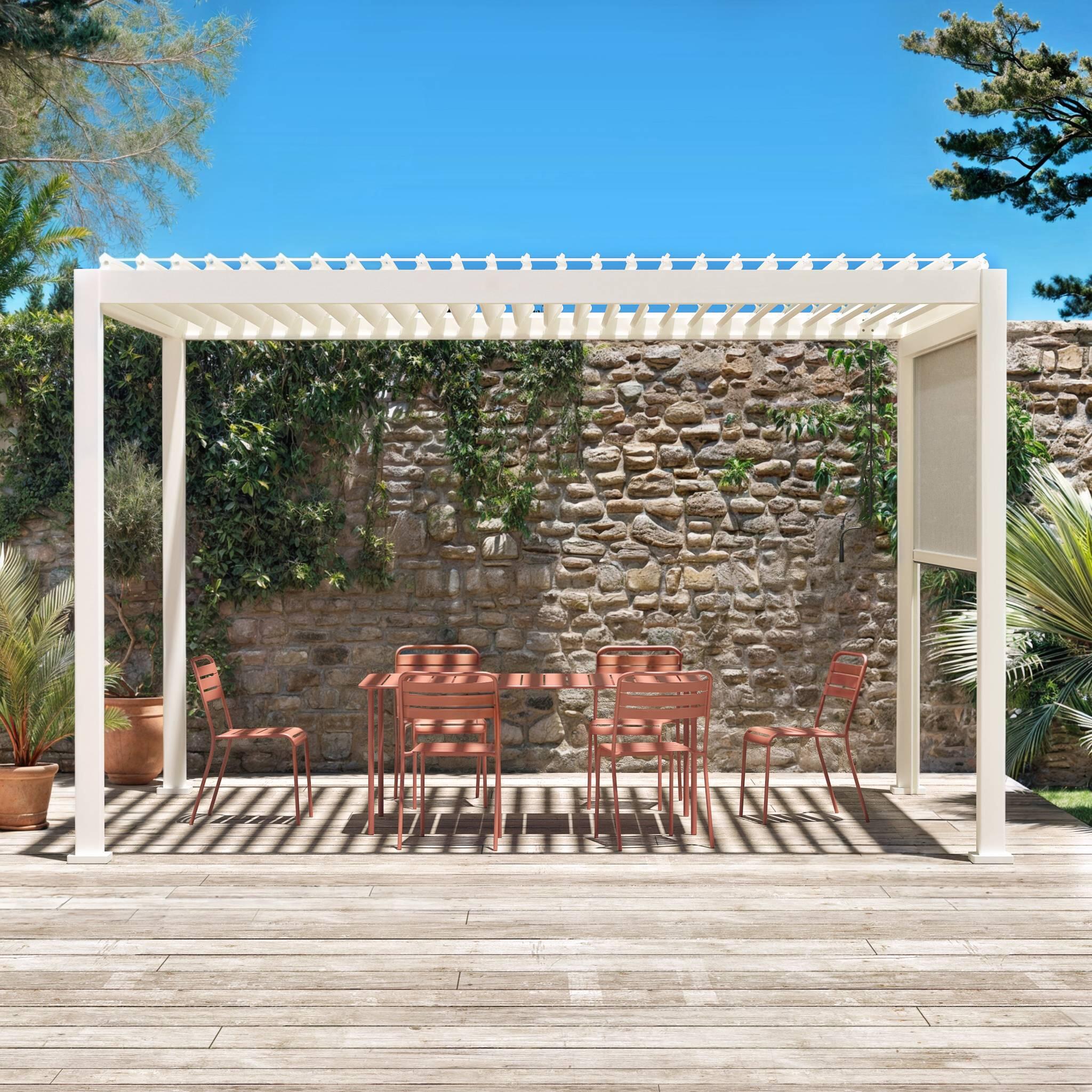 Pérgola bioclimática 3x4m + 1 toldo vertical de 3m, Blanco 2/6