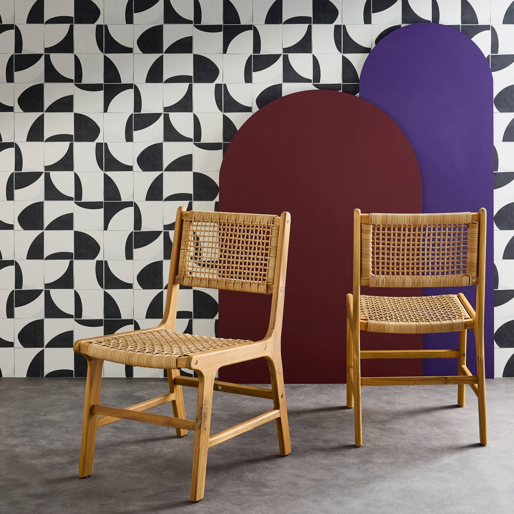 Silla de caña y madera, set de 2, Natural 3/6