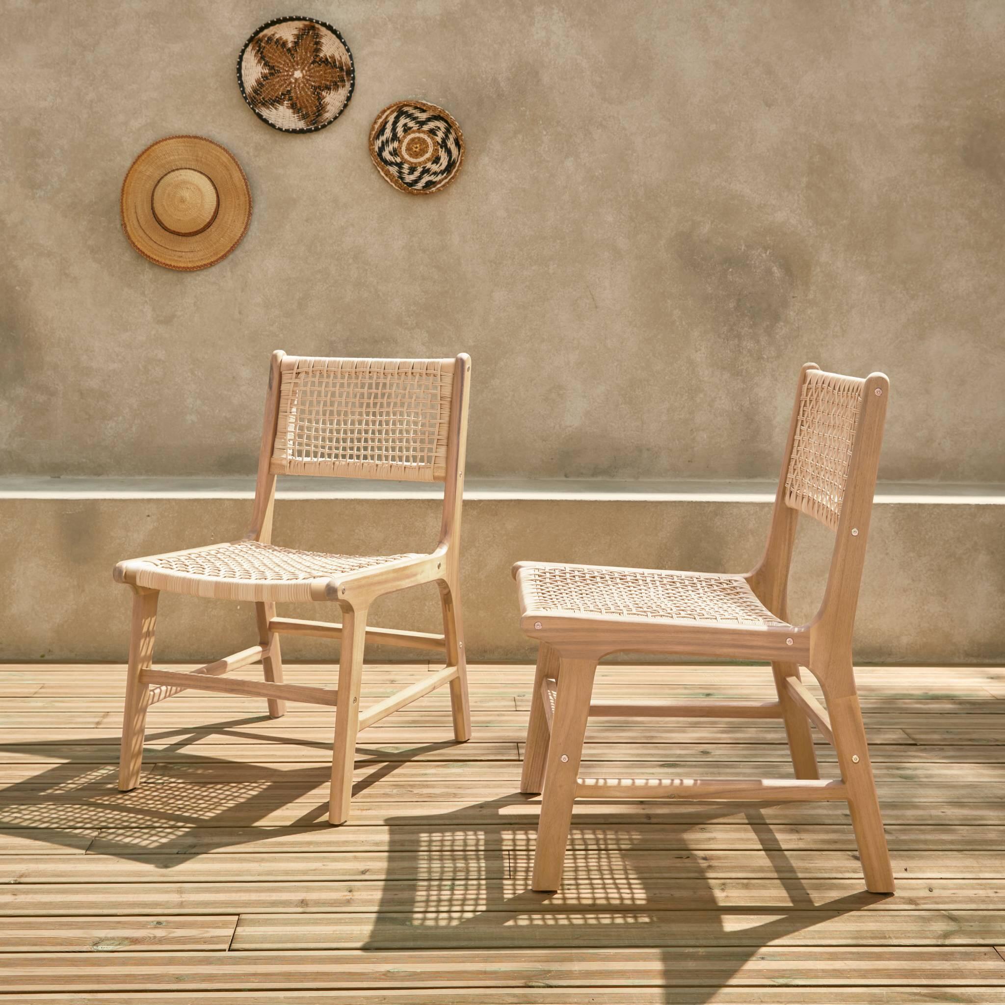 Silla de caña y madera, set de 2, Natural 2/6