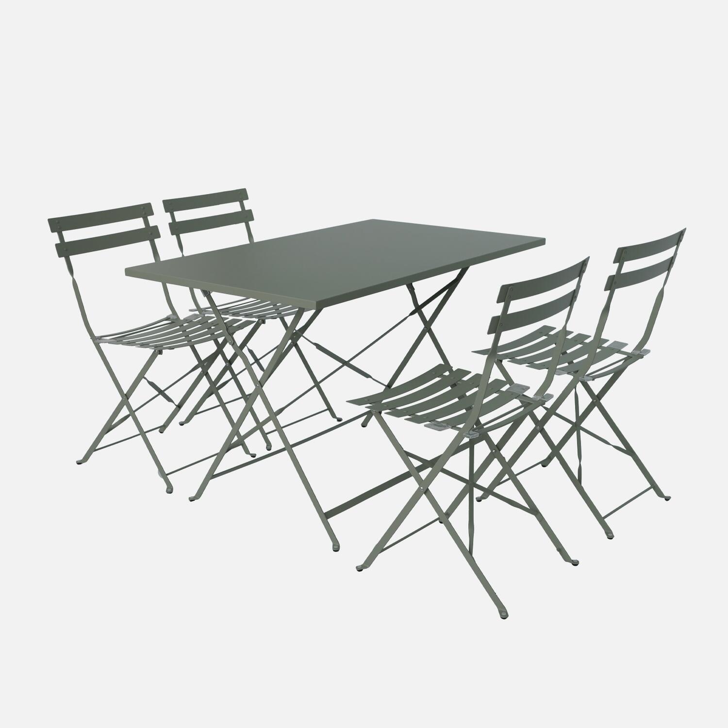 Mesa de jardim bistrô dobrável em metal, 4 cadeiras, Verde caqui