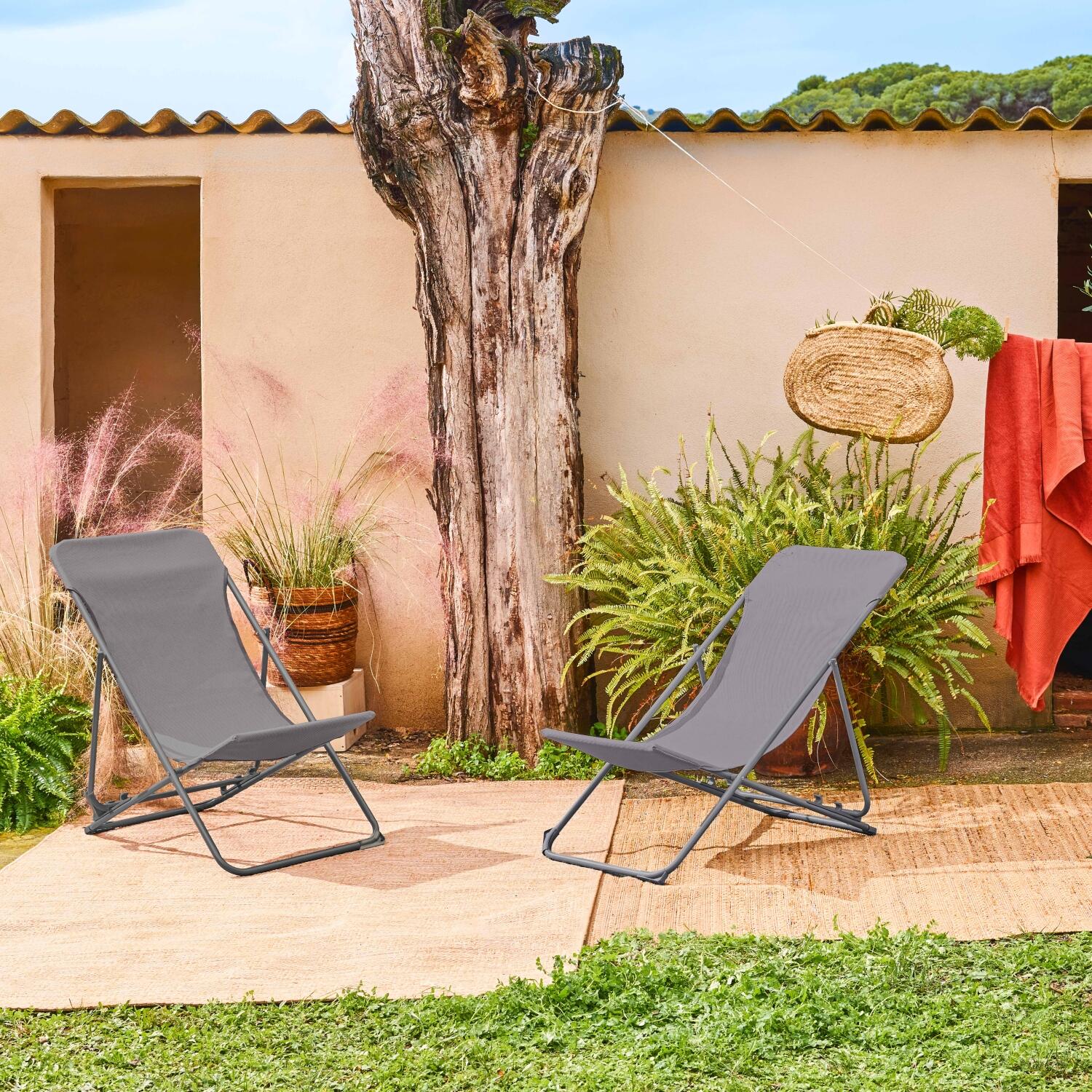 Cadeira de jardim dobrável, set de 2, Antracite