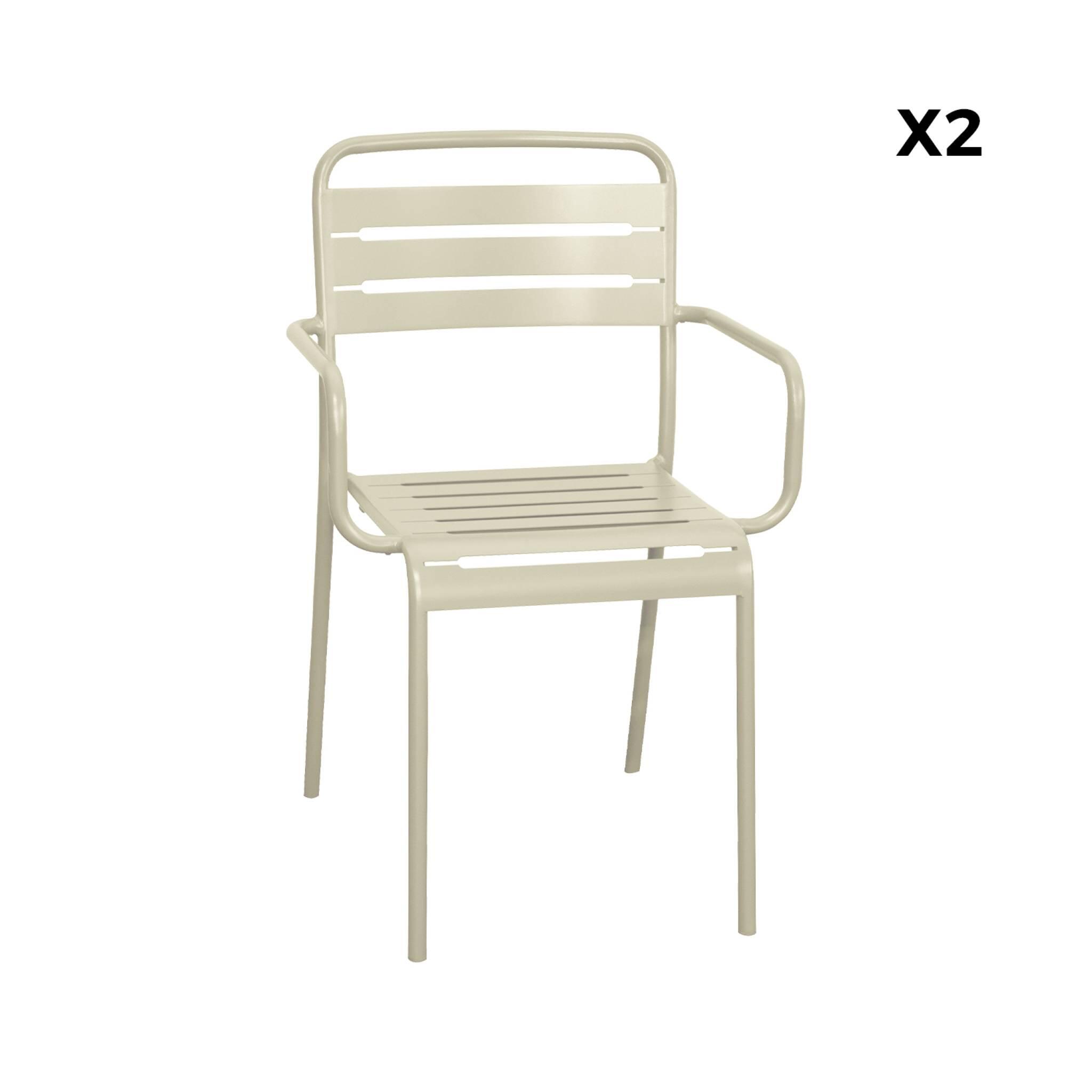 Sillón de jardín bistró de acero, set de 2, Beige 3/6