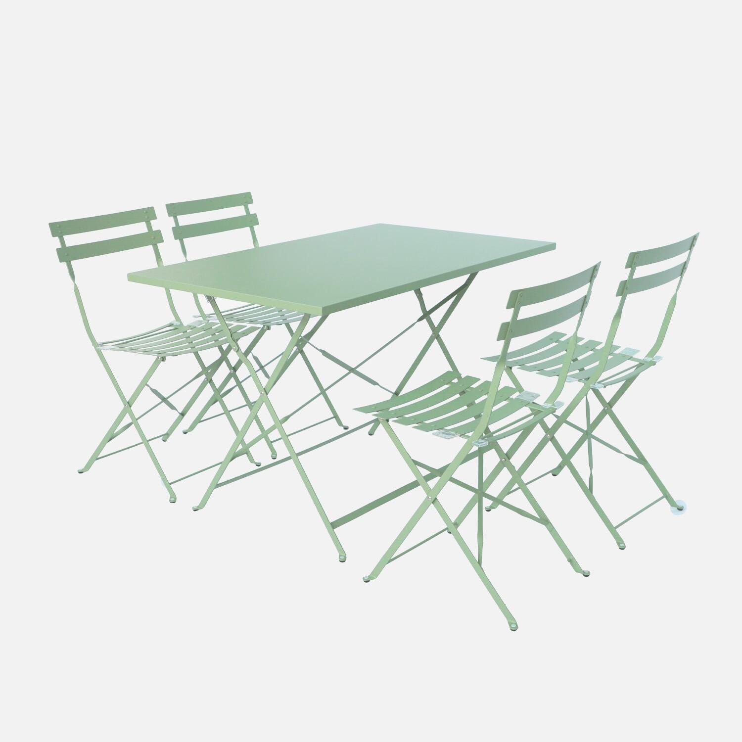Mesa de jardim bistrô dobrável em metal, 4 cadeiras, Verde cinzento