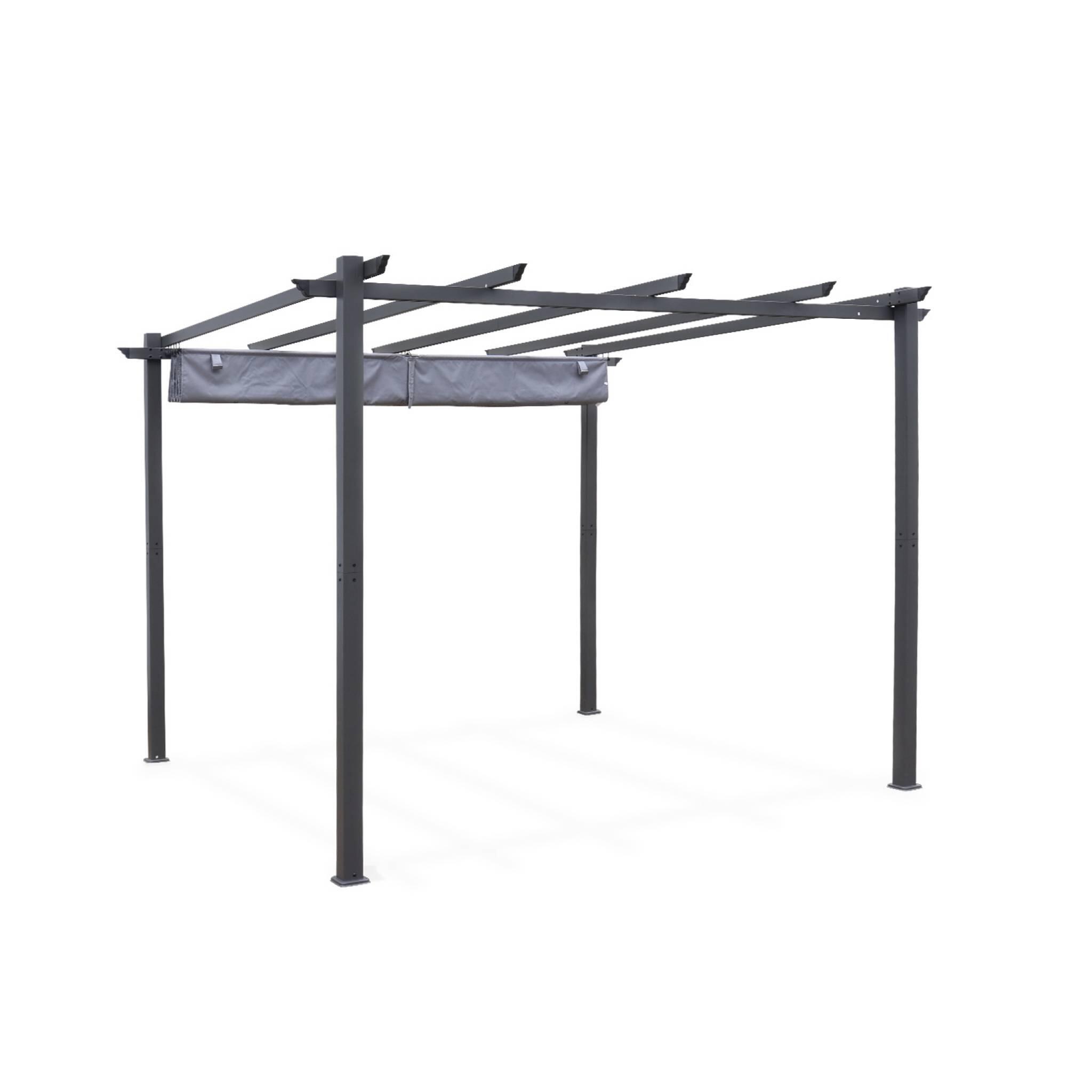 3x3m pérgola de alumínio com cobertura deslizante, Cinza 3/6