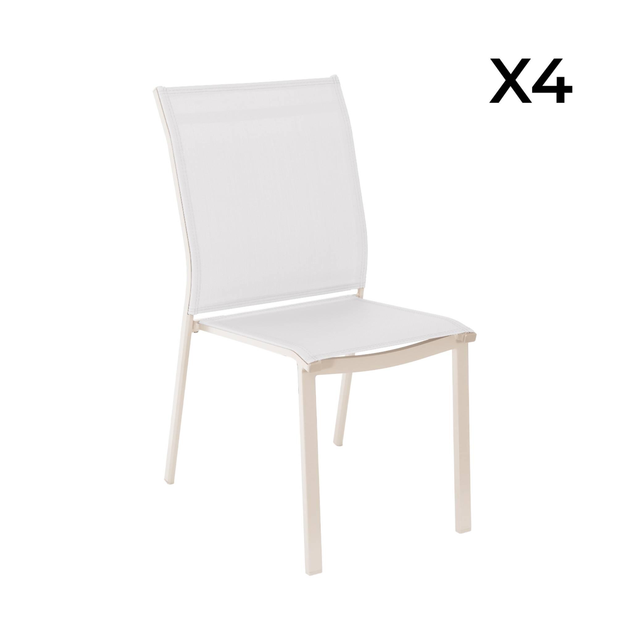 Cadeira de jardim empilhável em alumínio e textileno, set de 4, Beige 3/6