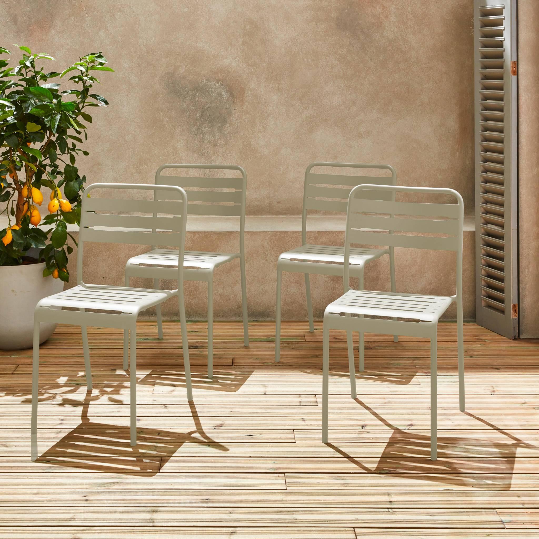 Cadeira de jardim em aço, set de 4, Beige 2/6