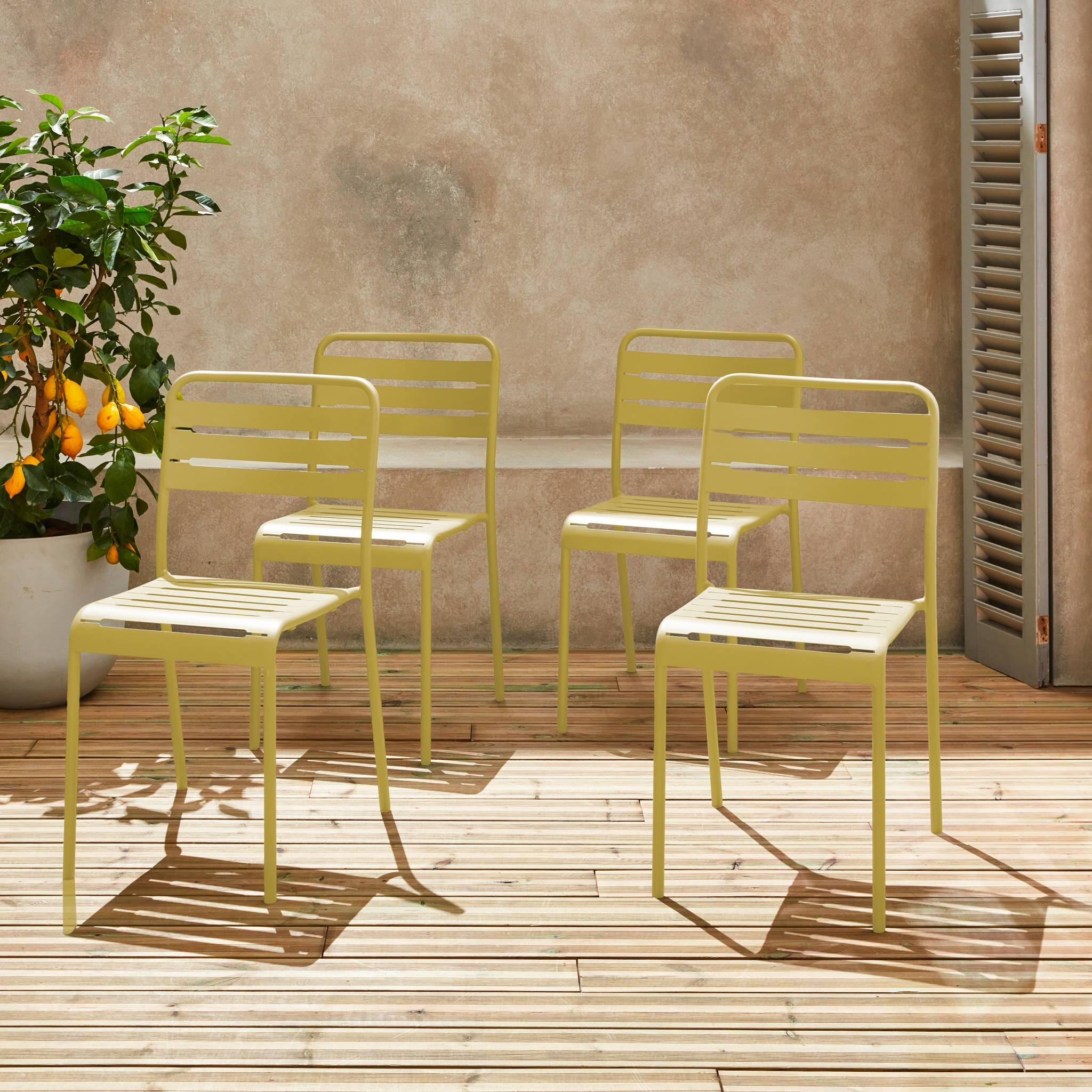 Cadeira de jardim bistrô em aço, set de 4, Amarelo 2/5