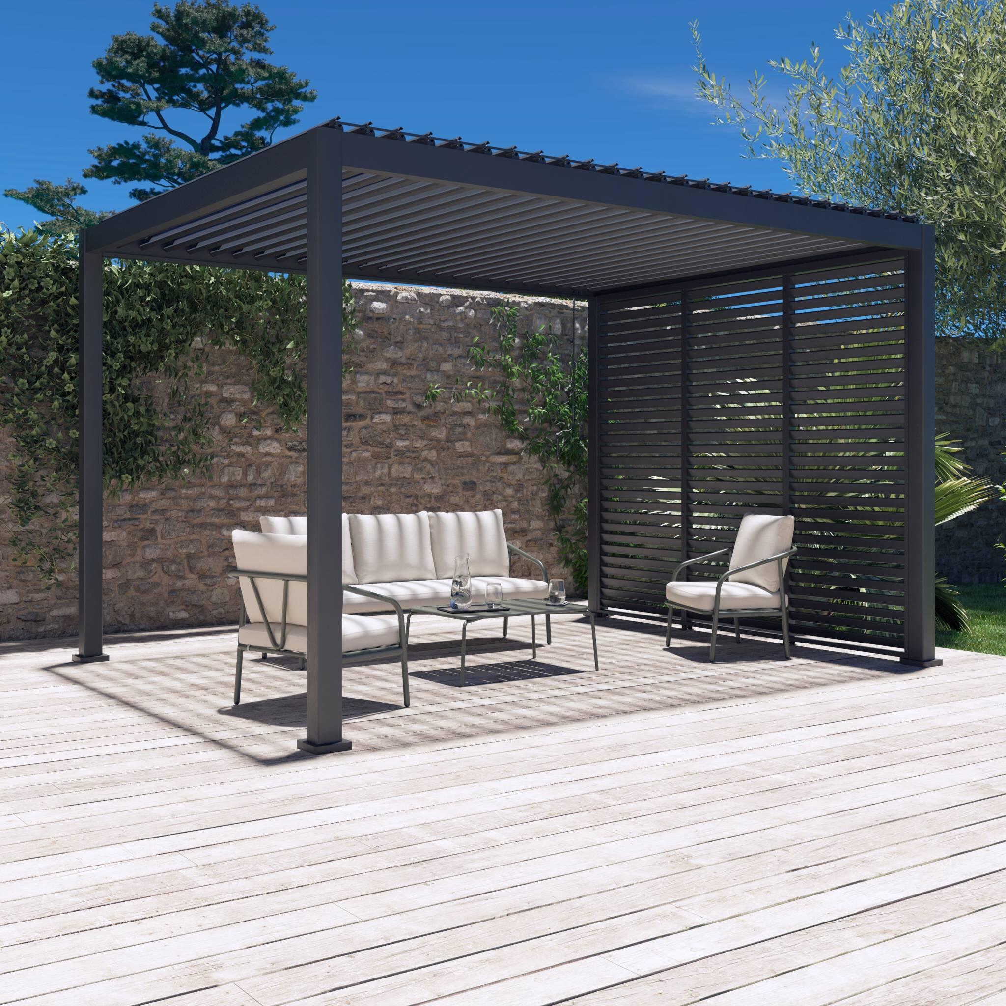 Pérgola bioclimática de aluminio 3x4m + 3 persianas de 1m, Antracita 2/5