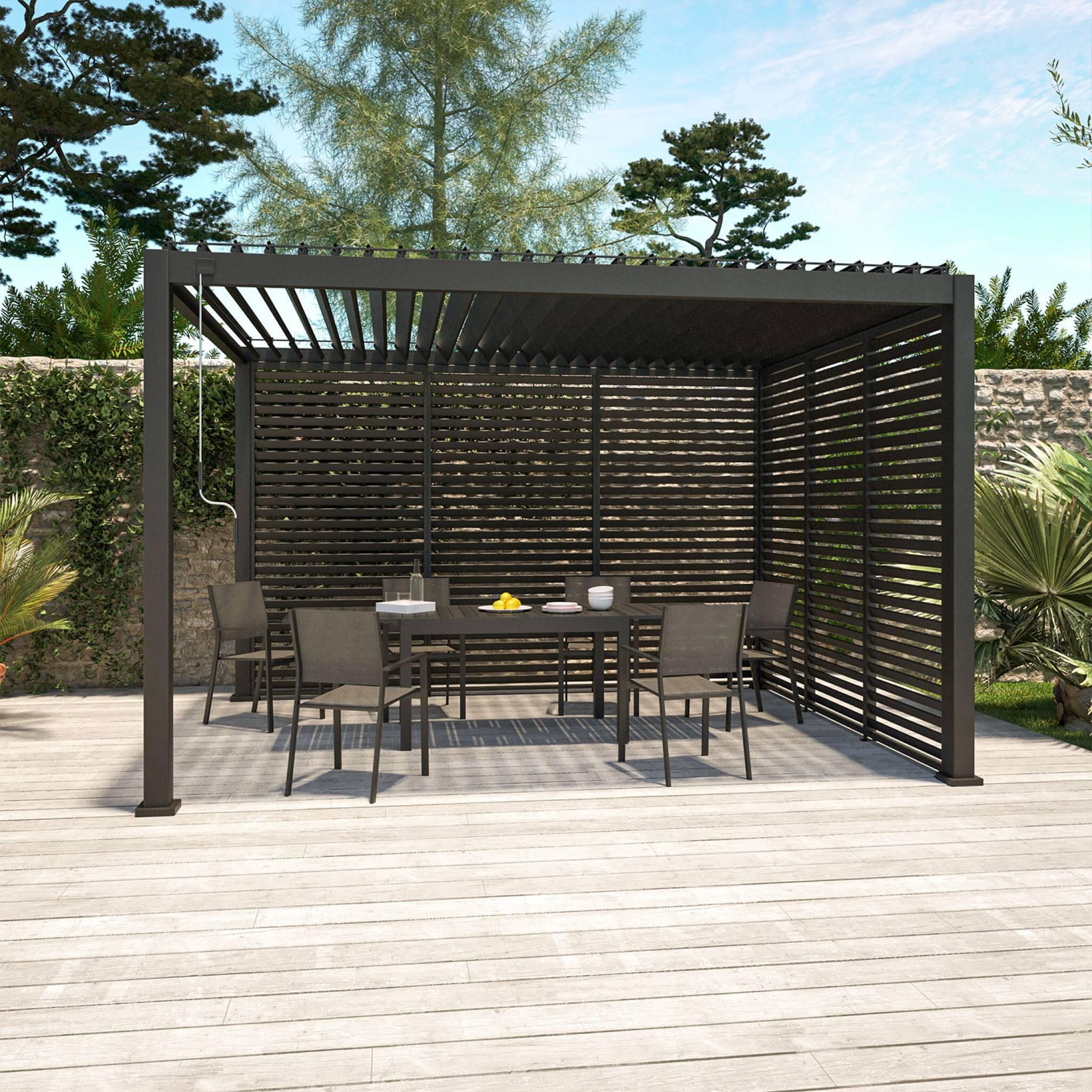 Pérgola bioclimática de aluminio 3x4m + 3 persianas de 130cm, Antracita 2/6