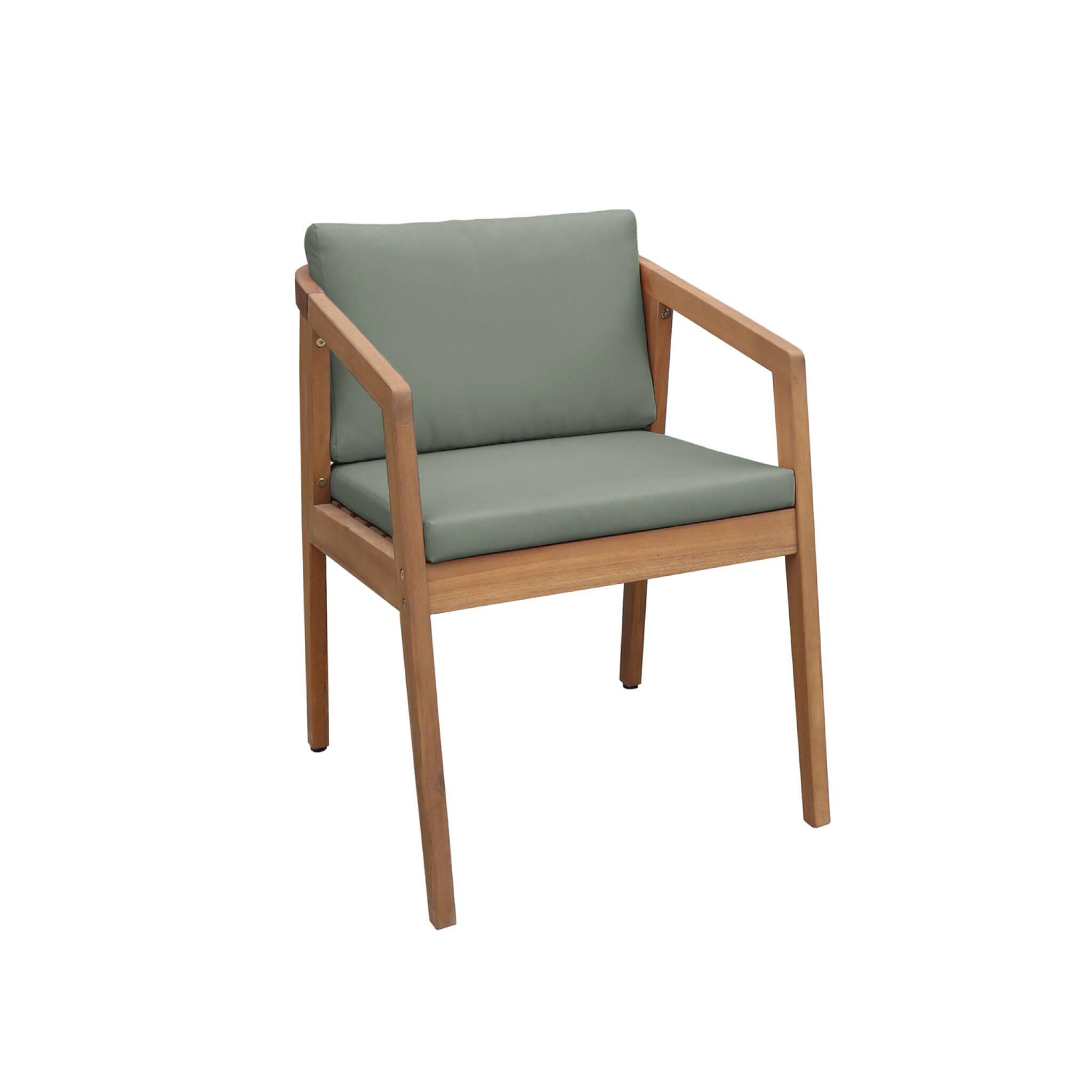 Silla de jardín de madera de acacia, set de 2, Verde kaki 3/6