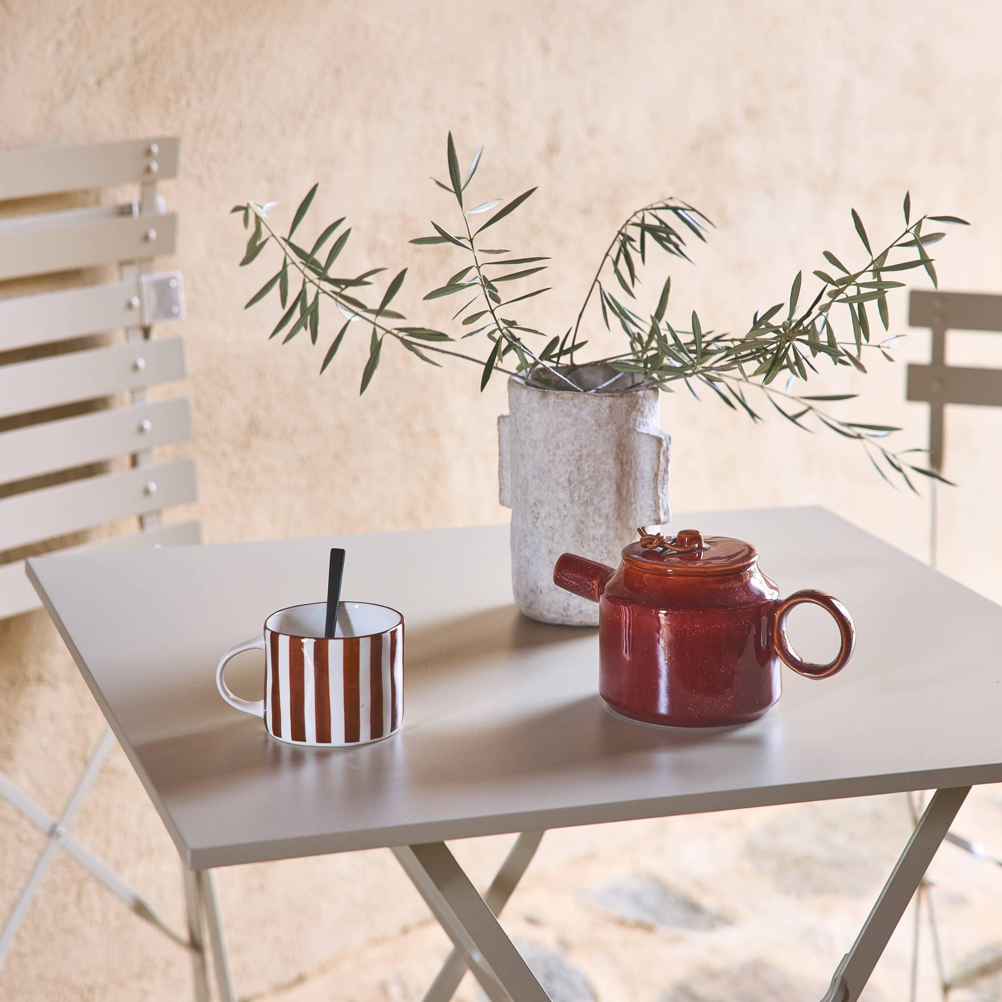 Mesa de jardim bistrô dobrável em metal, 2 cadeiras, Beige 5/6