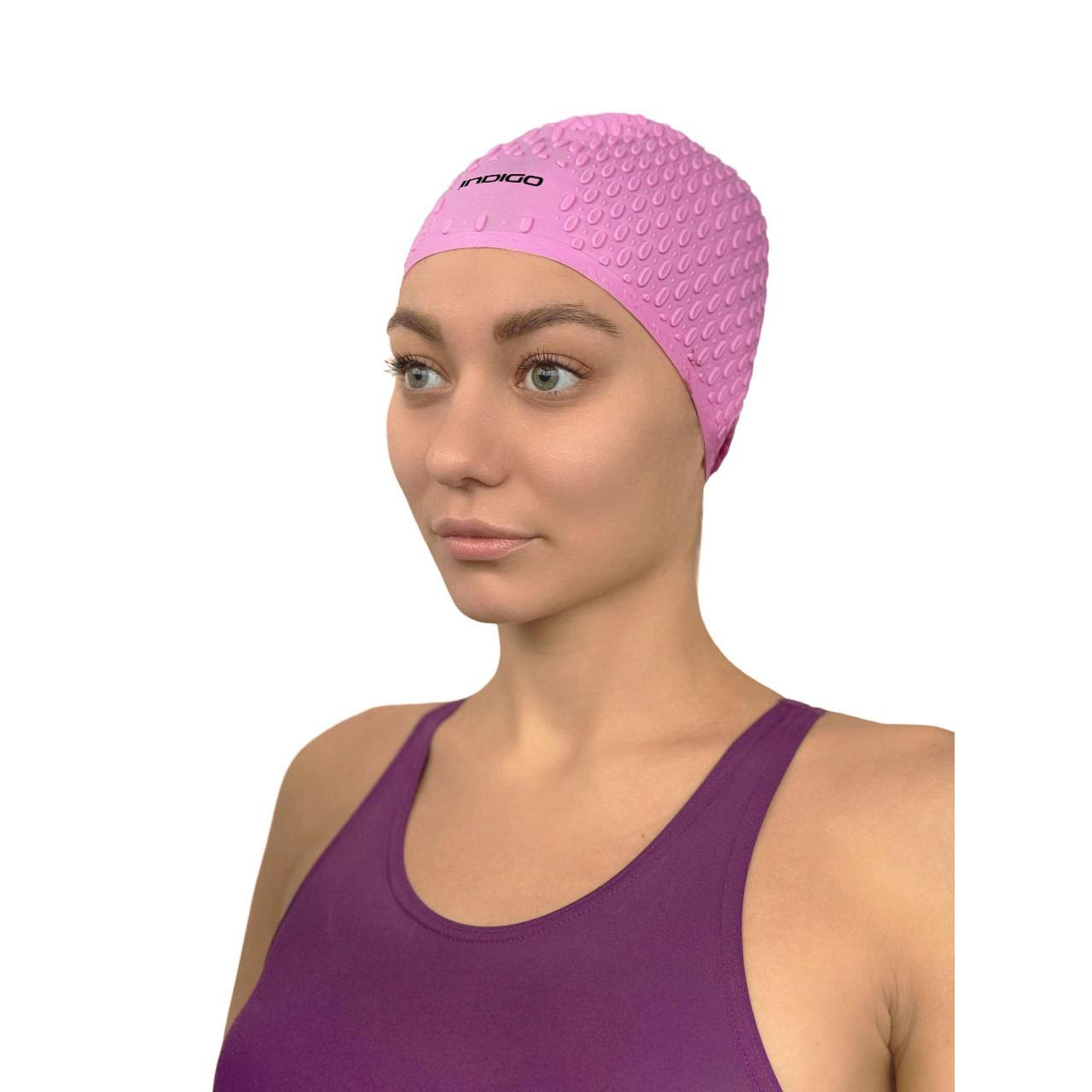 Gorro de Natación Estriado de Silicona Impermeable para Cabellos Largos INDIGO 2/3