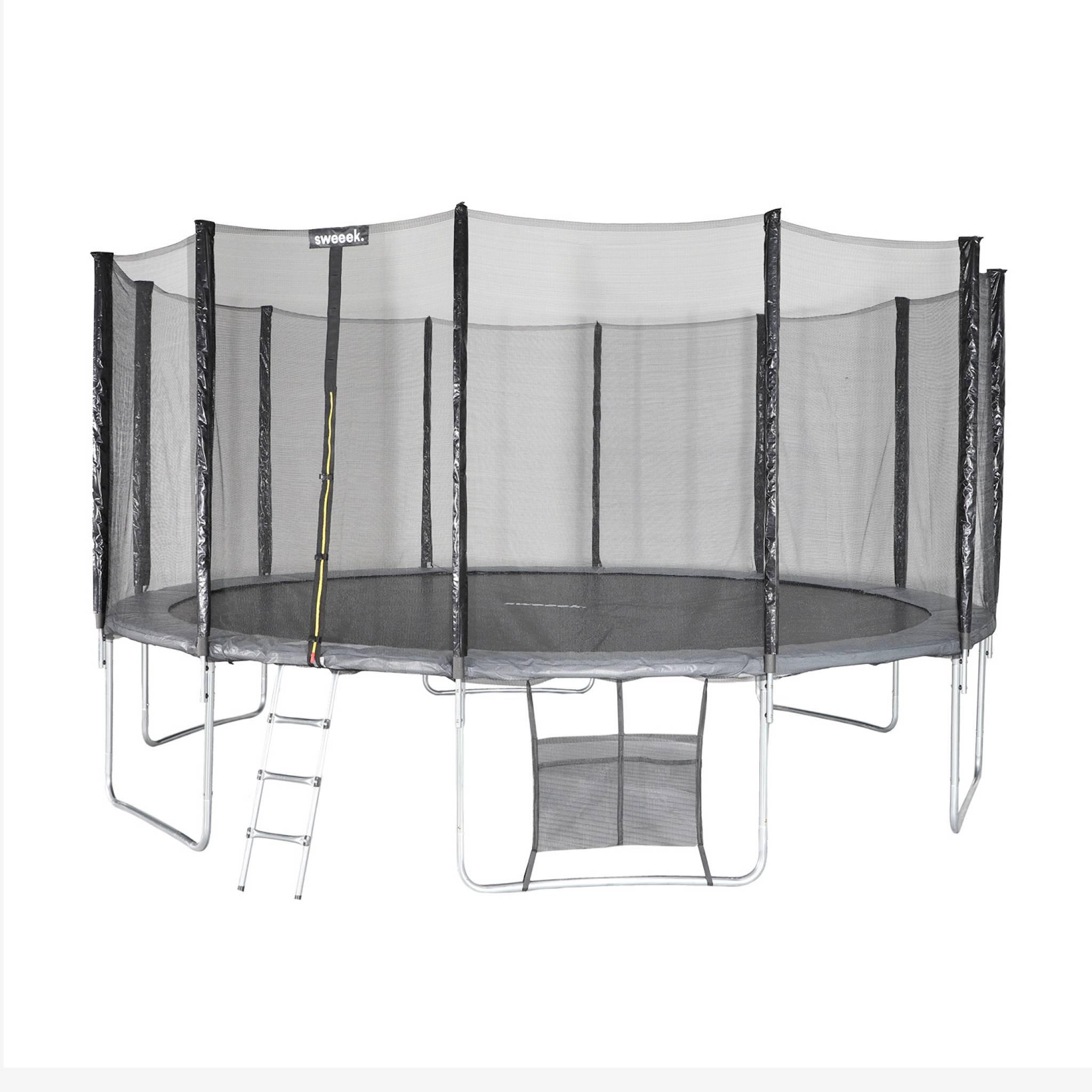 Trampoline 490cm gris filet, échelle, bâche, kit d'ancrage| sweeek 3/6