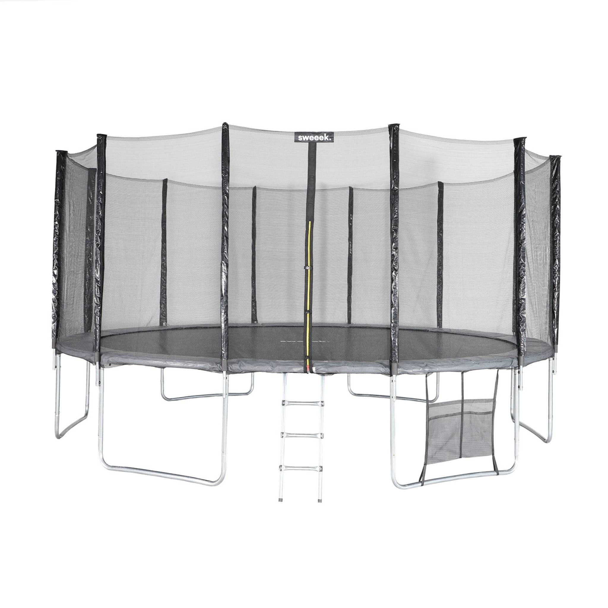 Trampoline 490cm gris filet, échelle, bâche, kit d'ancrage| sweeek 2/6