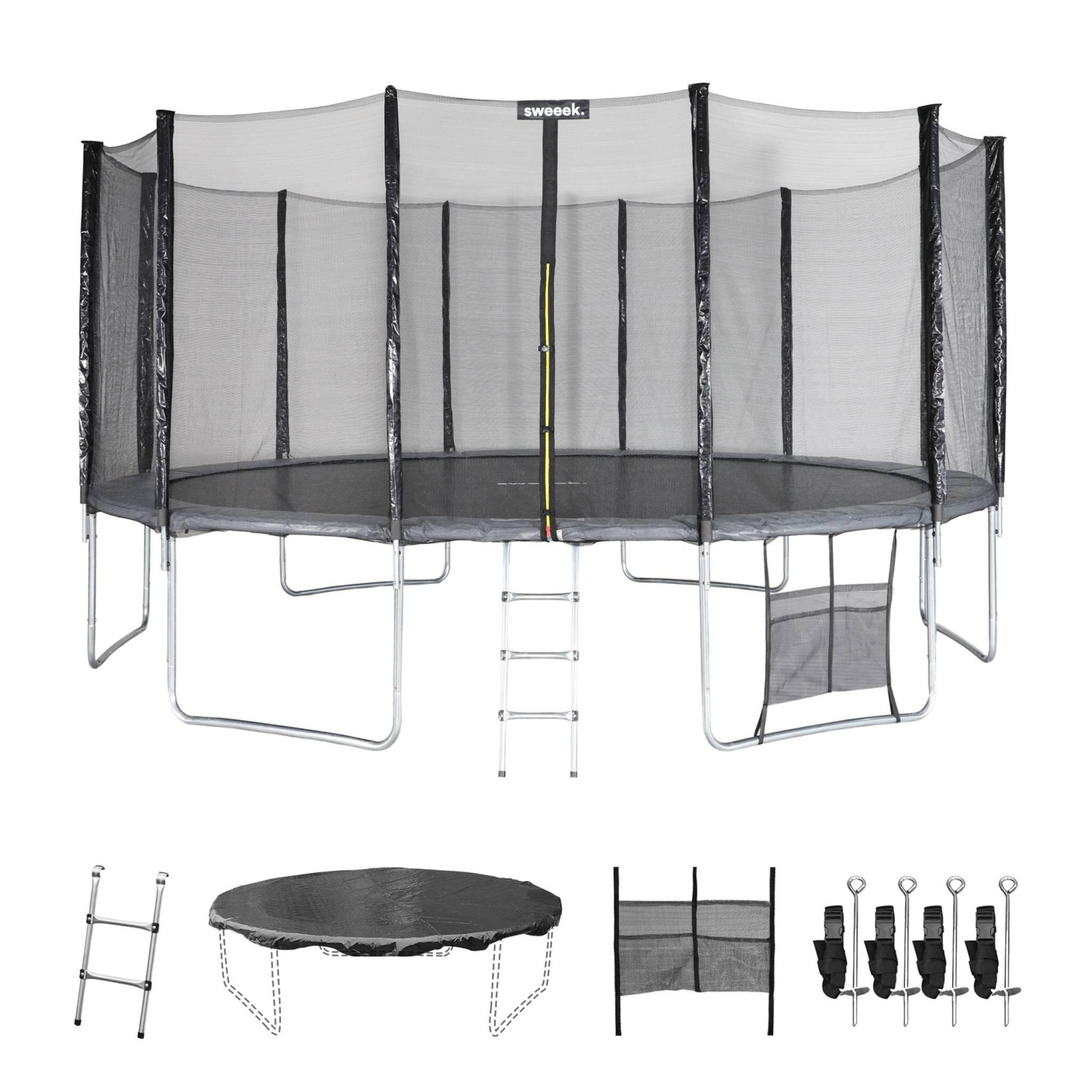 Alice's Garden - Trampoline 490cm Gris Filet, Échelle, Bâche, Kit D'Ancrage| Sweeek - Trampoline - Gris - 4,9 M - Decathlon
