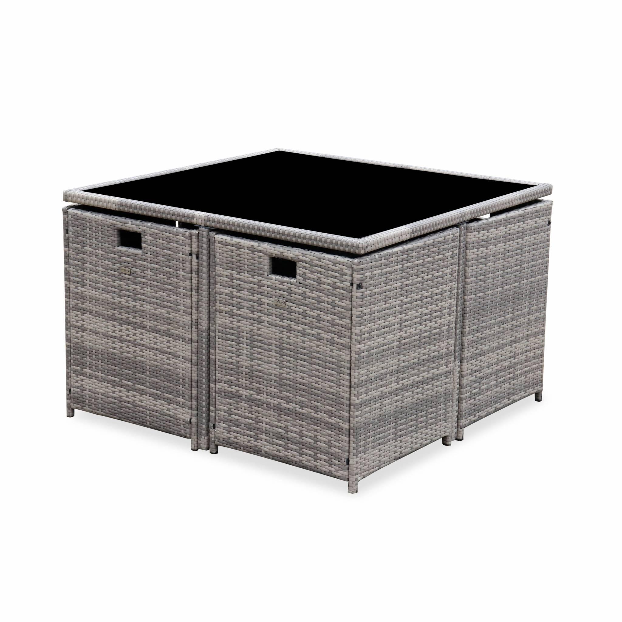 Mesa de jardim embutida em resina tecida, 8 cadeirões, Tons de cinza 3/6