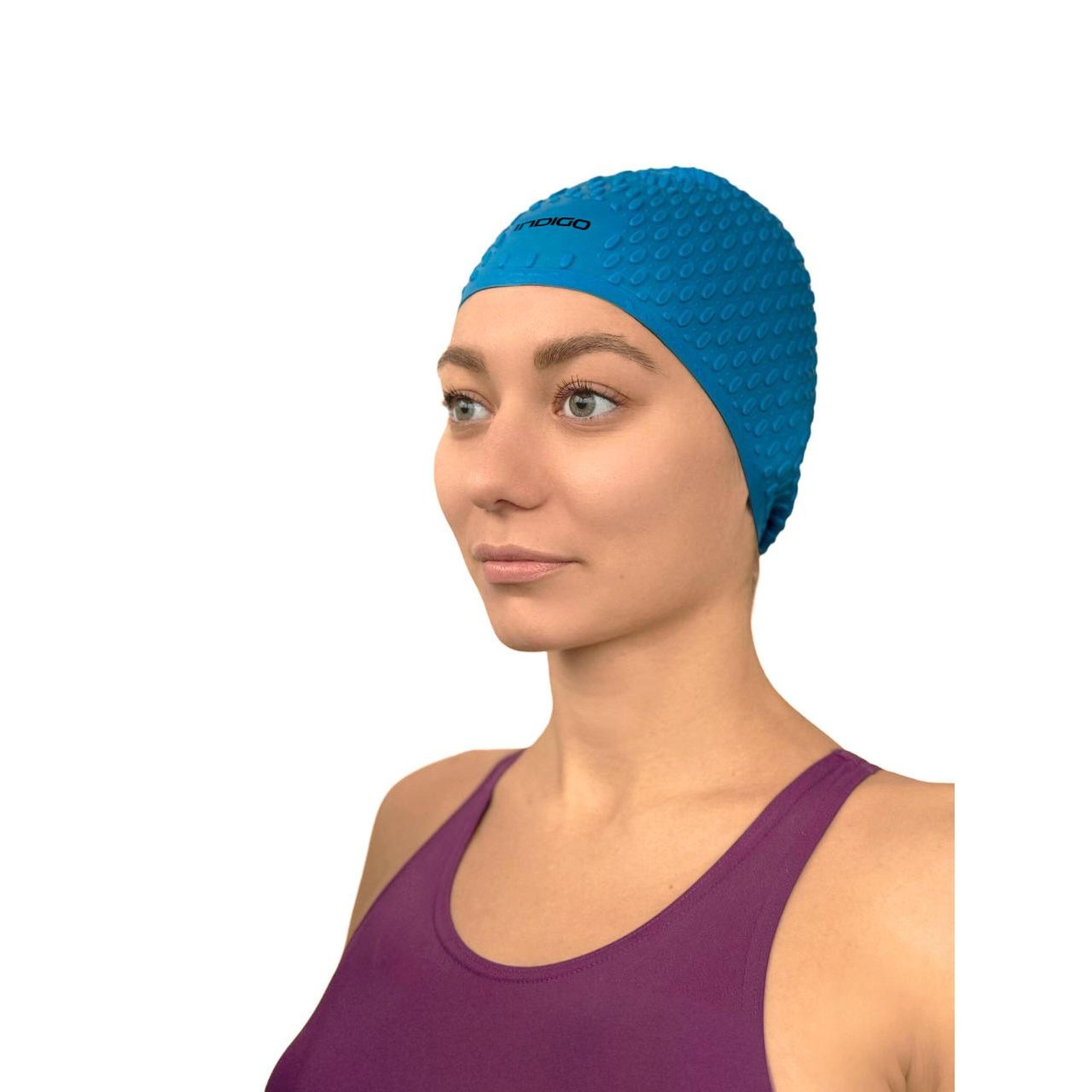 Gorro de Natación Estriado de Silicona Impermeable para Cabellos Largos INDIGO 2/3