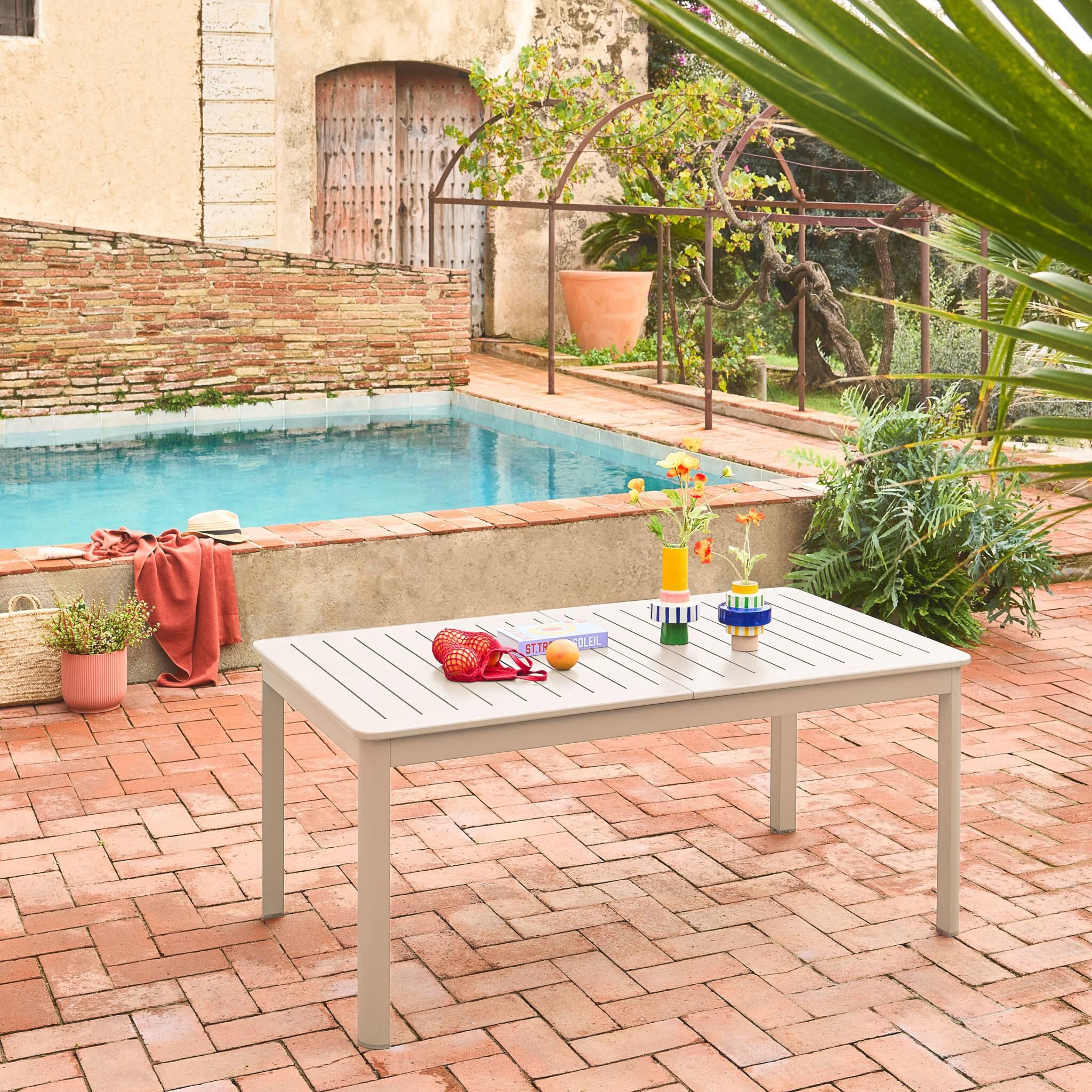Mesa de jardín extensible de aluminio de 8 plazas, Beige 3/6