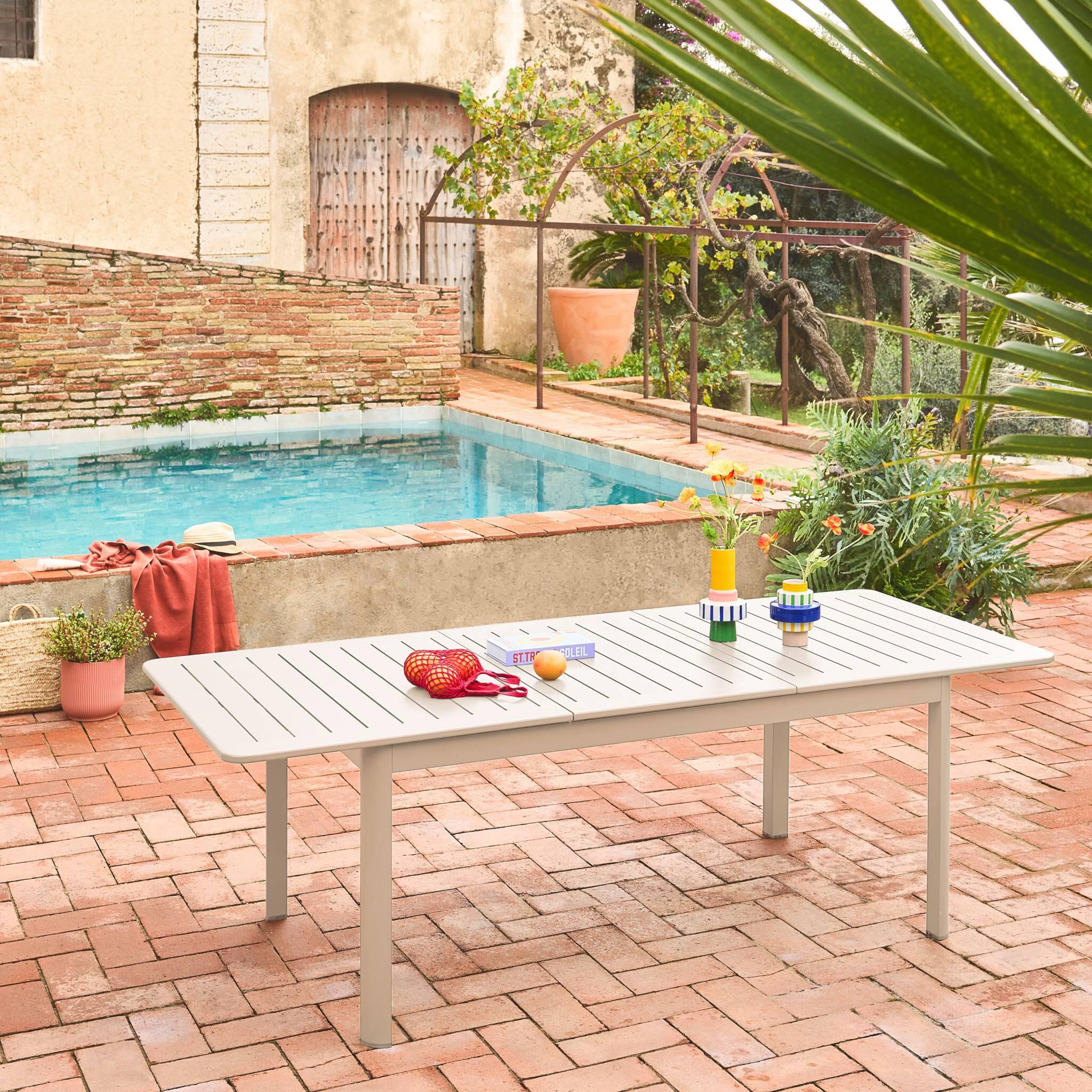 Mesa de jardín extensible de aluminio de 8 plazas, Beige 2/6