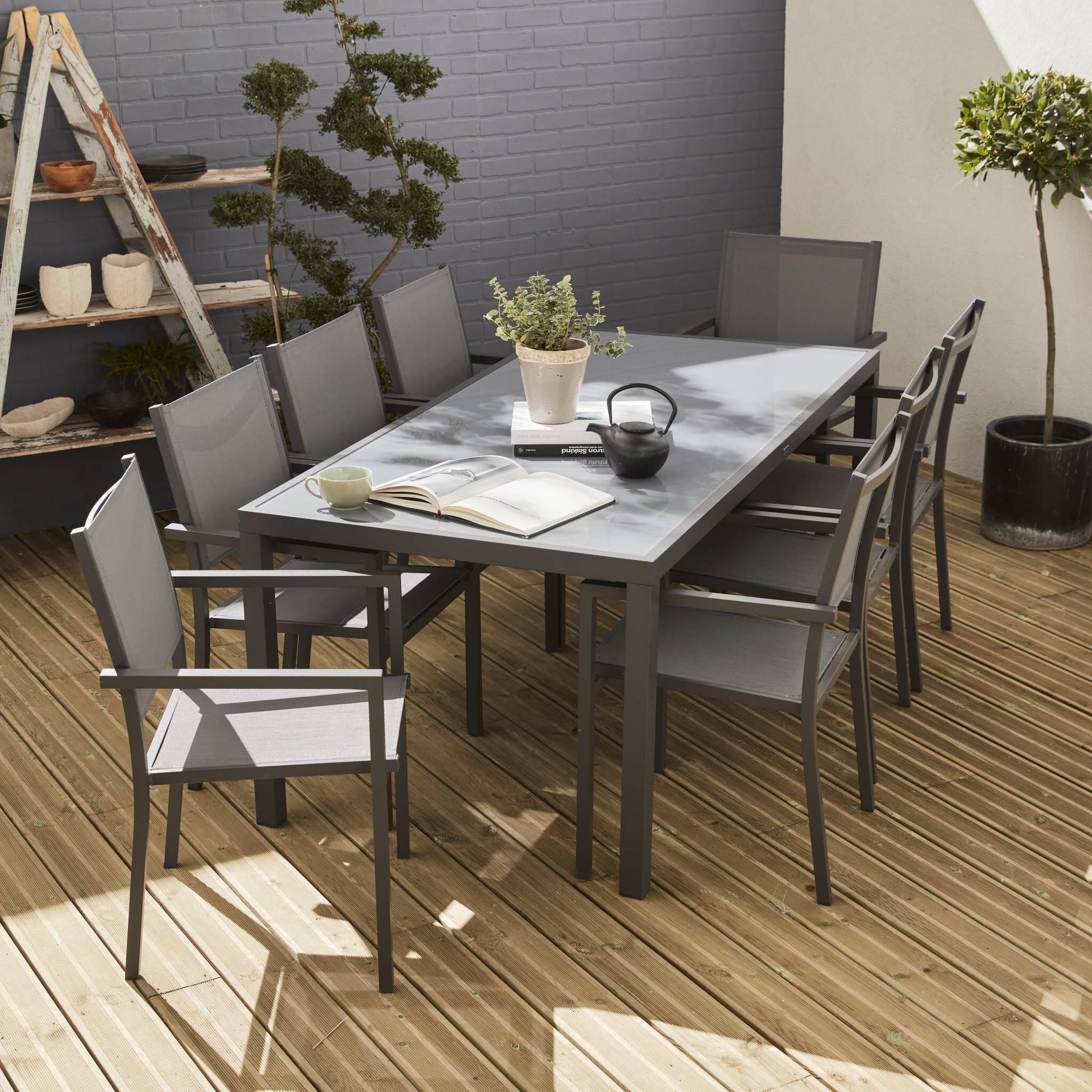 Mesa de jardim em alumínio e textilene, 8 cadeiras, Antracite 2/6