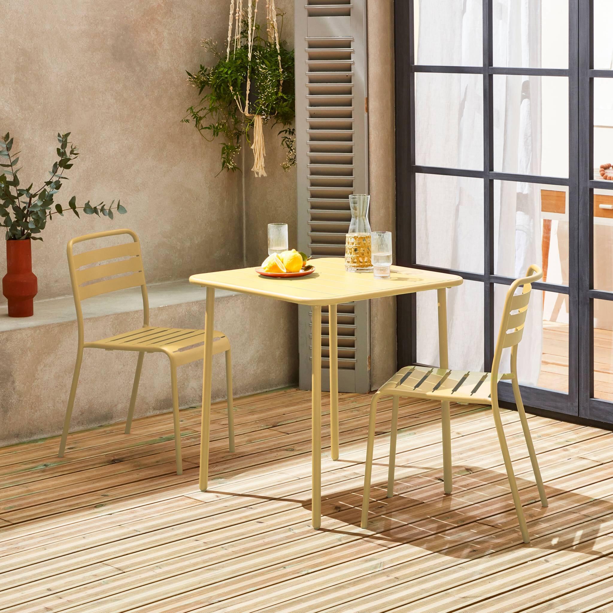 Mesa de jardim em metal com 2 cadeiras, Amarelo 2/6