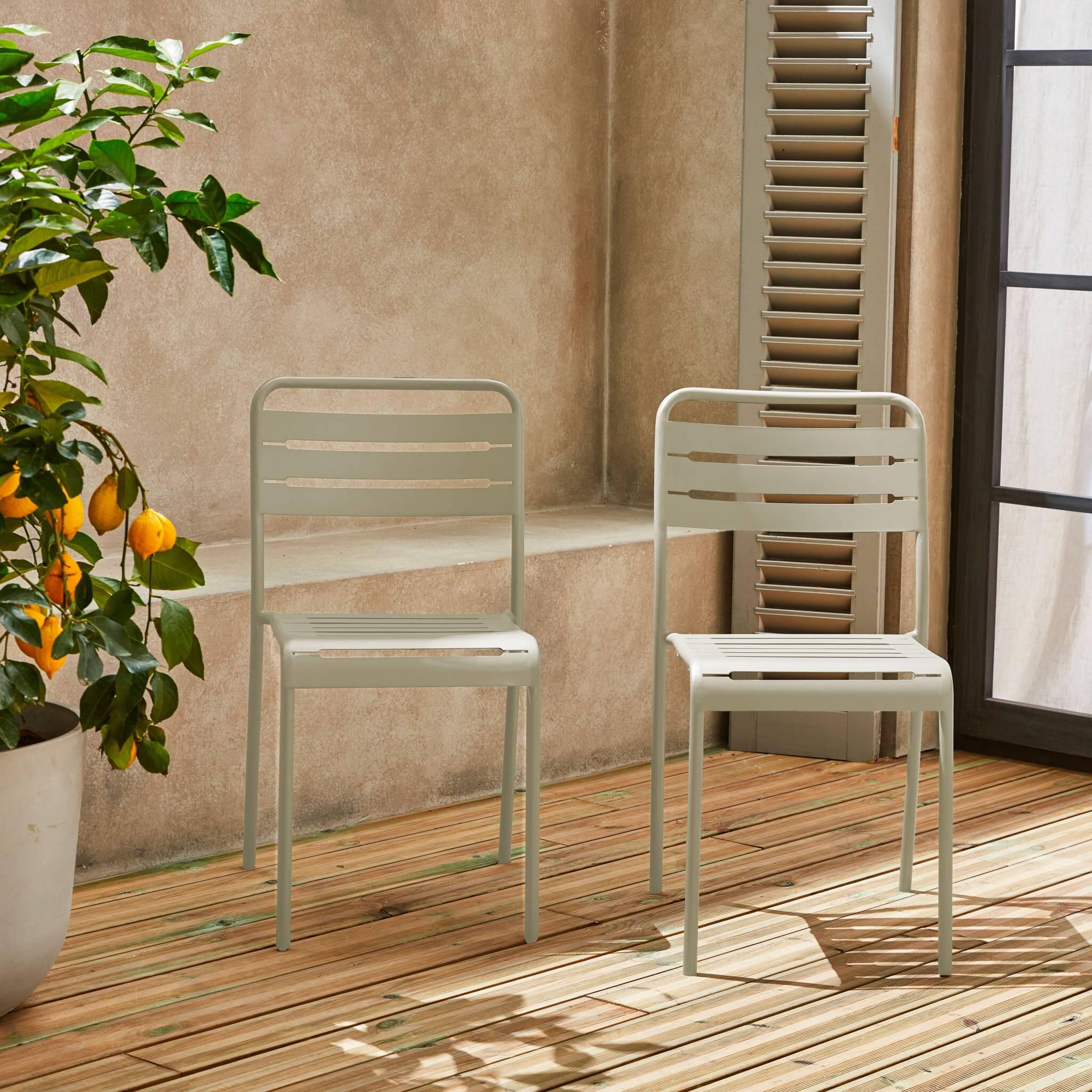 Silla de jardín bistró de acero, set de 2, Beige 3/6