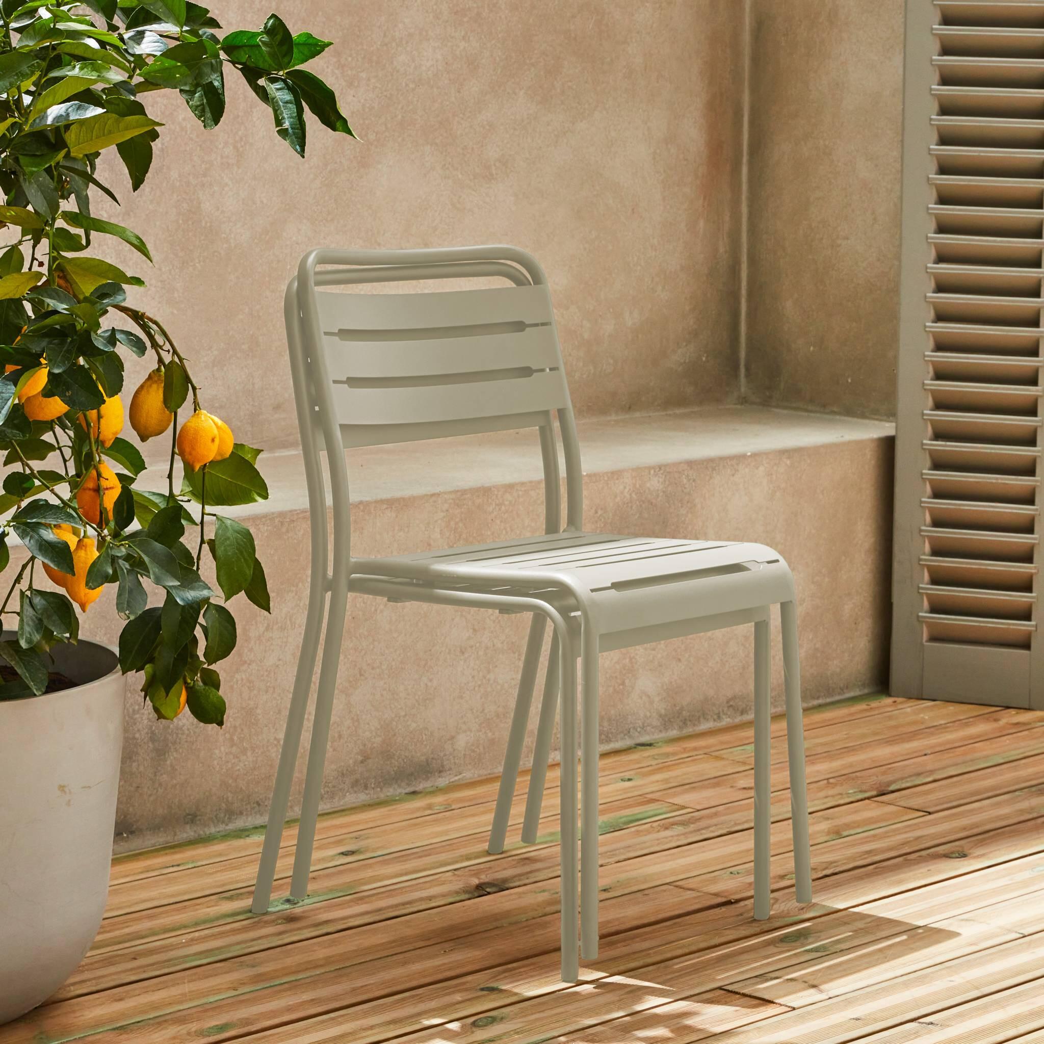 Silla de jardín bistró de acero, set de 2, Beige 2/6