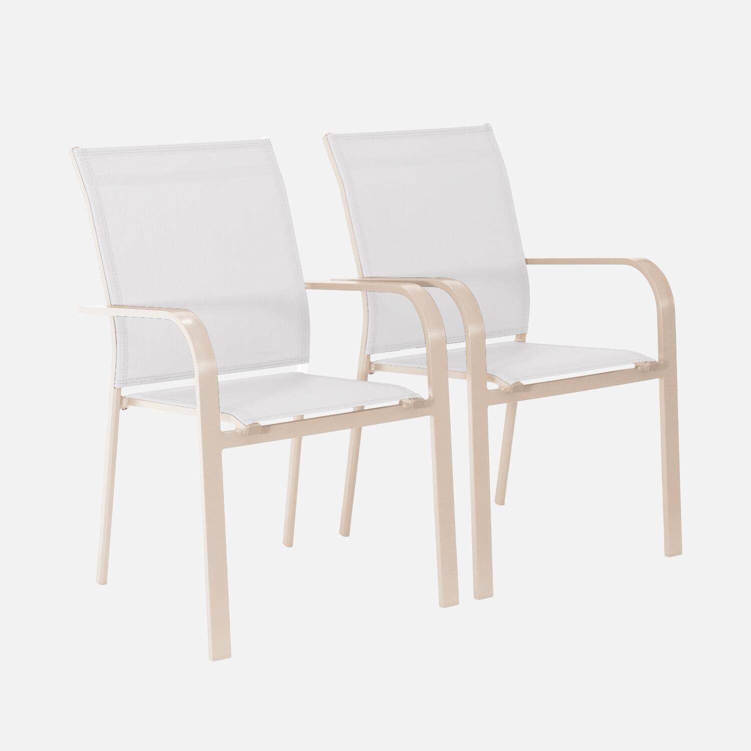 Cadeira de jardim empilhável de alumínio e textileno, set de 2, Beige