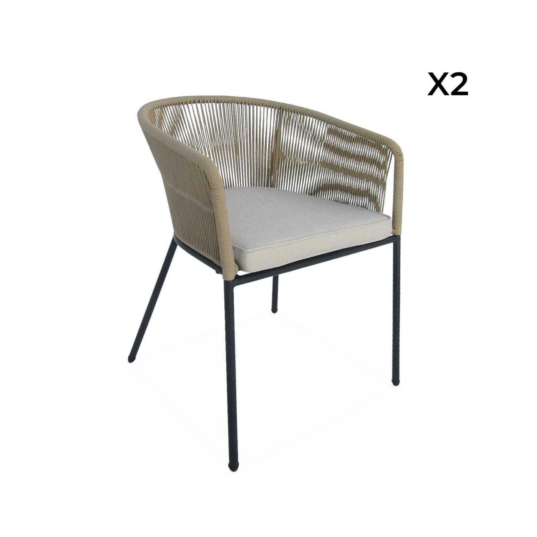 Cadeirão de jardim em corda e aço galvanizado, set de 2, Beige 5/6