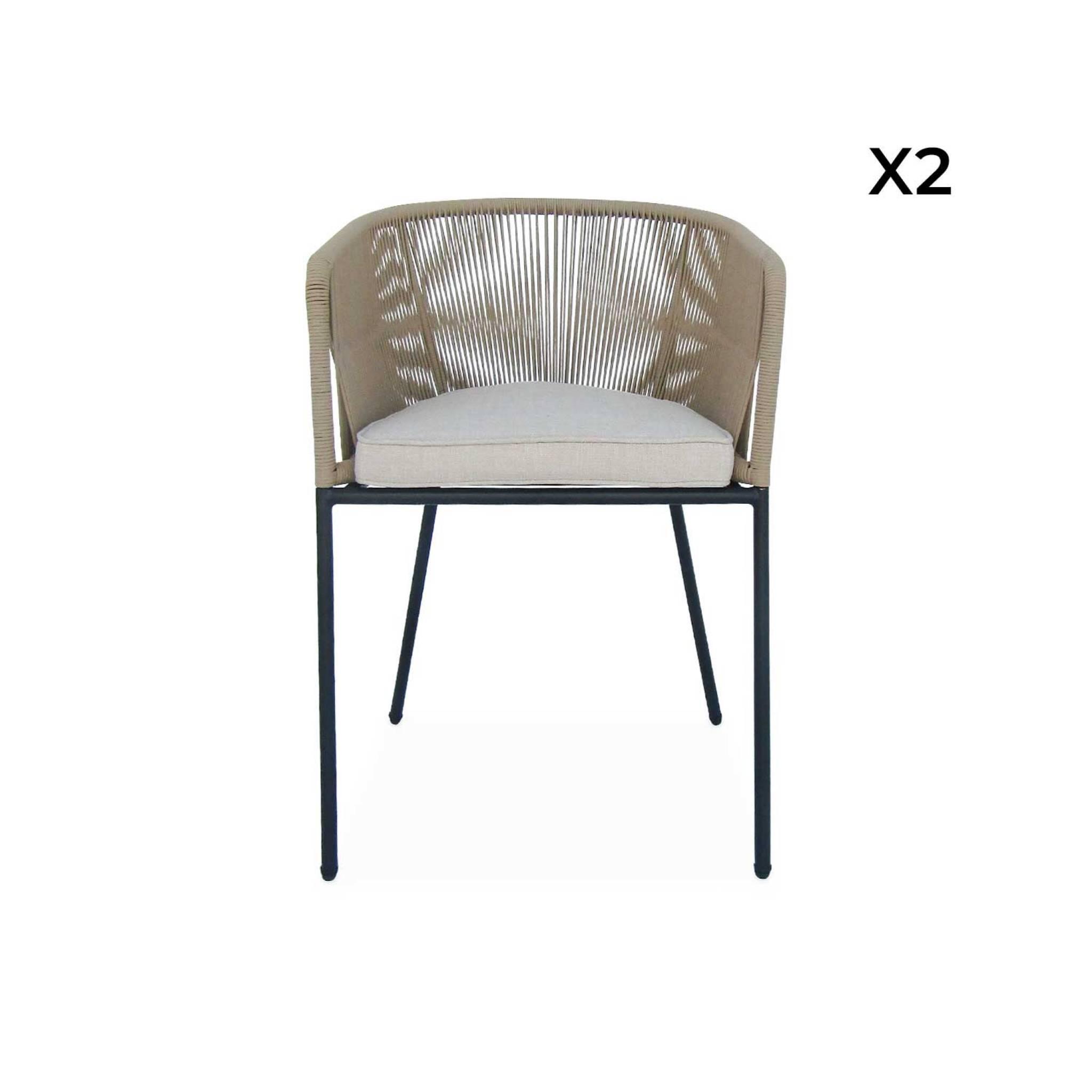 Cadeirão de jardim em corda e aço galvanizado, set de 2, Beige 4/6