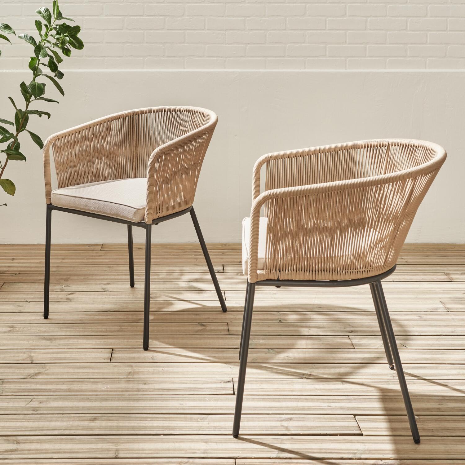 Cadeirão de jardim em corda e aço galvanizado, set de 2, Beige
