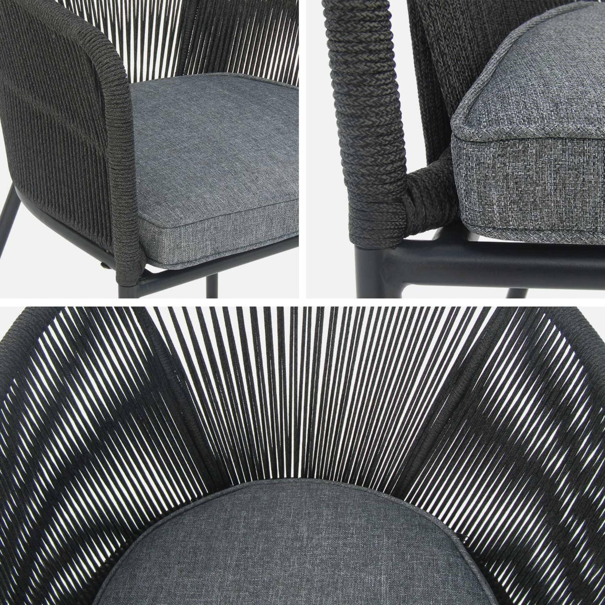 Sillón de jardín de cuerda y acero galvanizado, set de 2, Negro 5/6