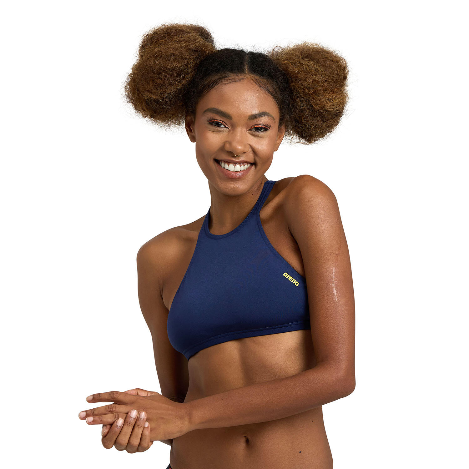 Arena - Top De Natation Femme - Crop Think R - Haut De Maillot De Bain - Bleu|jaune - 36 Xs - Decathlon