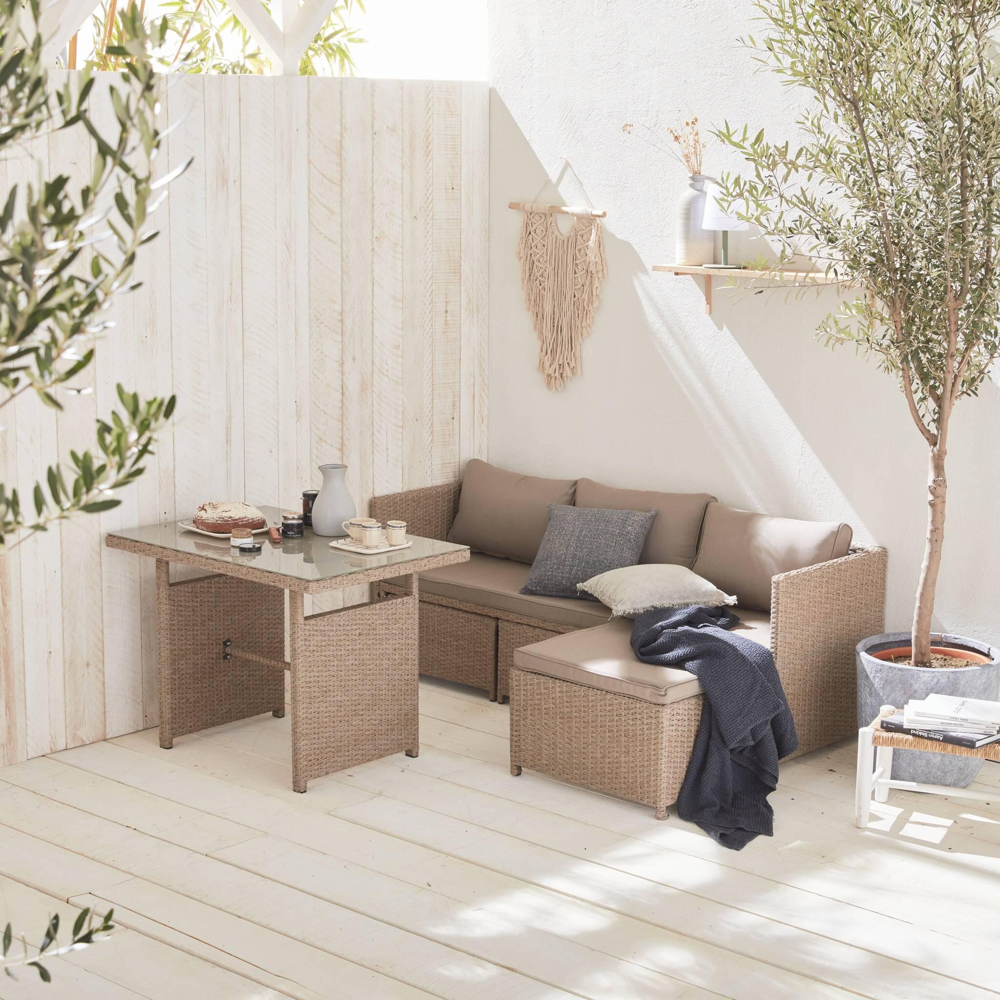 Conjunto de mobiliário de jardim em resina trançada com mesa, 6 lugares, Natural 3/6