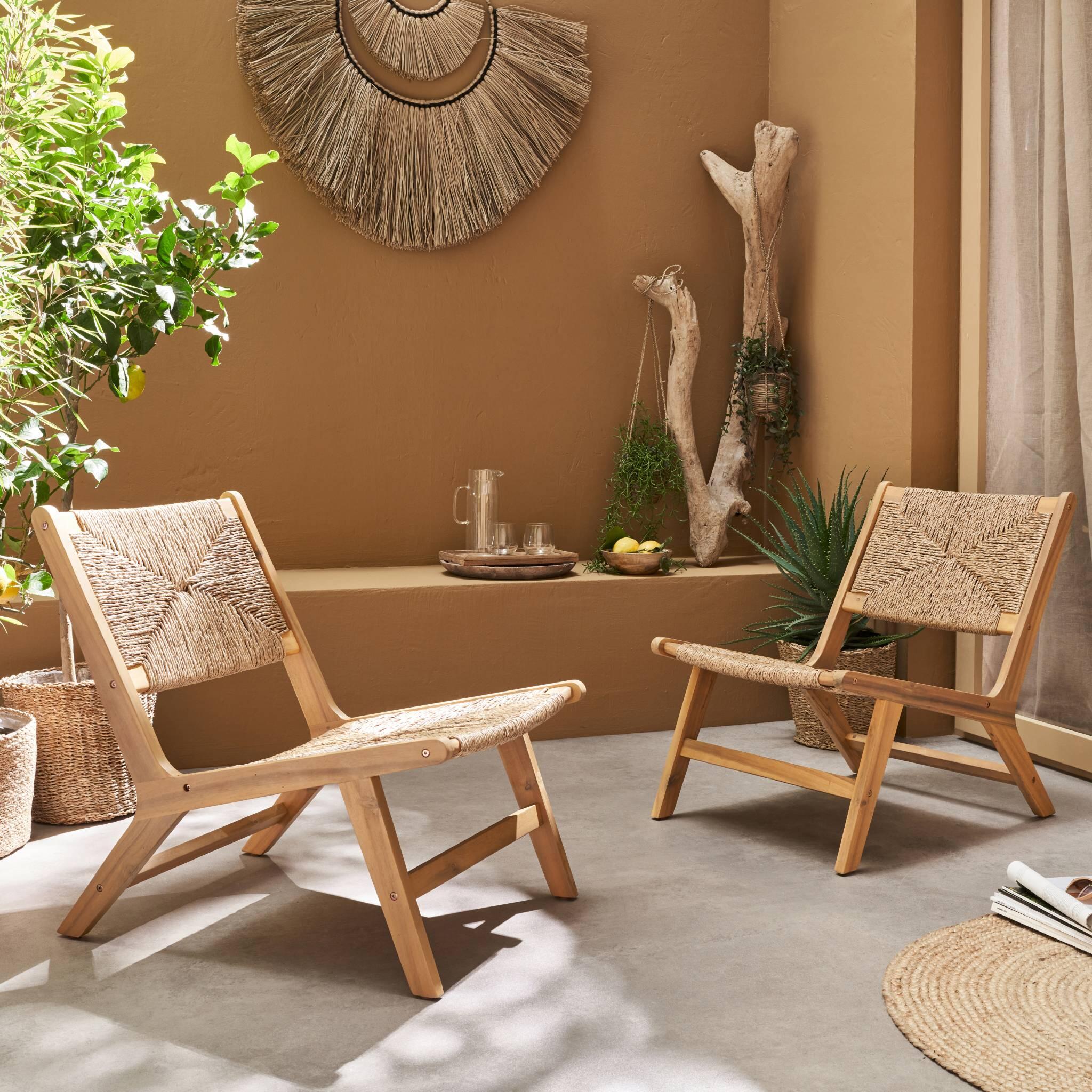 Cadeirão de jardim em madeira e resina, set de 2, Natural 2/6