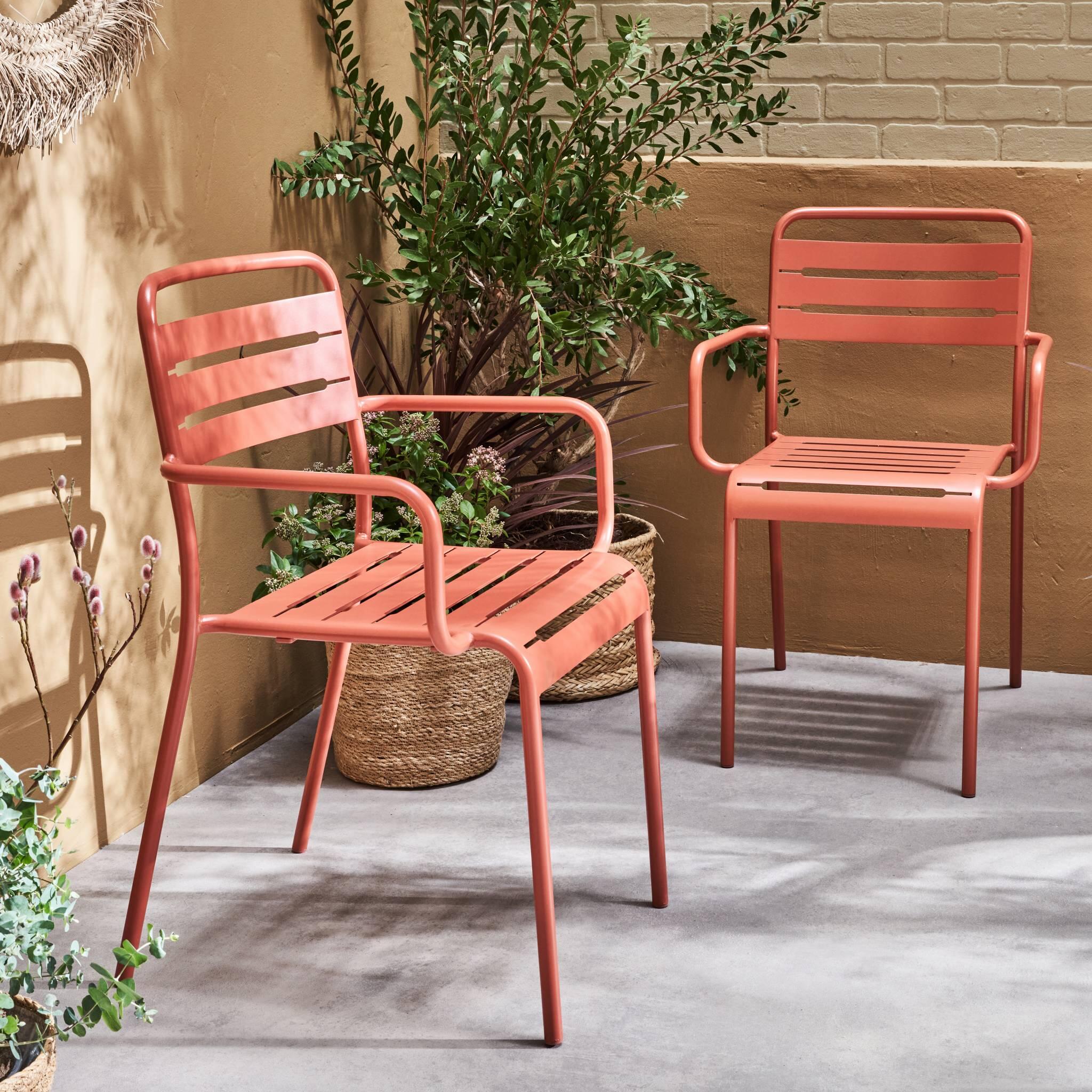 Cadeira de jardim em aço, set de 2, Terracota 3/6