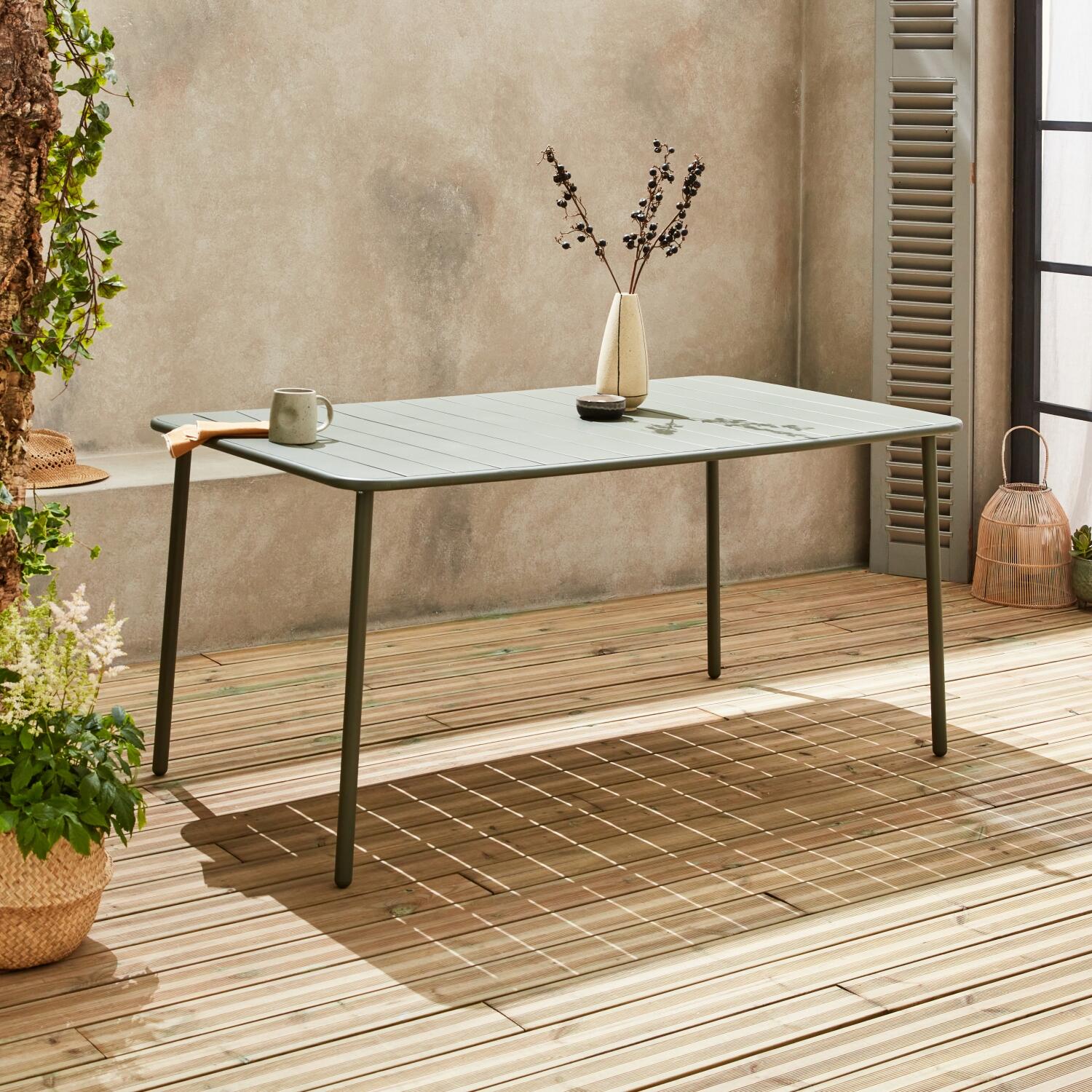 Mesa de jardim metálica de 6-8 lugares, verde caqui