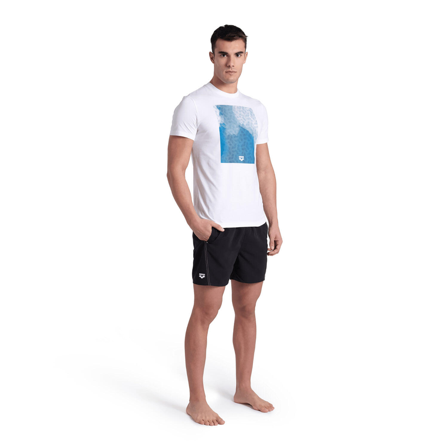 M T-Shirt Solid Cotton - white/water monogram 3/7