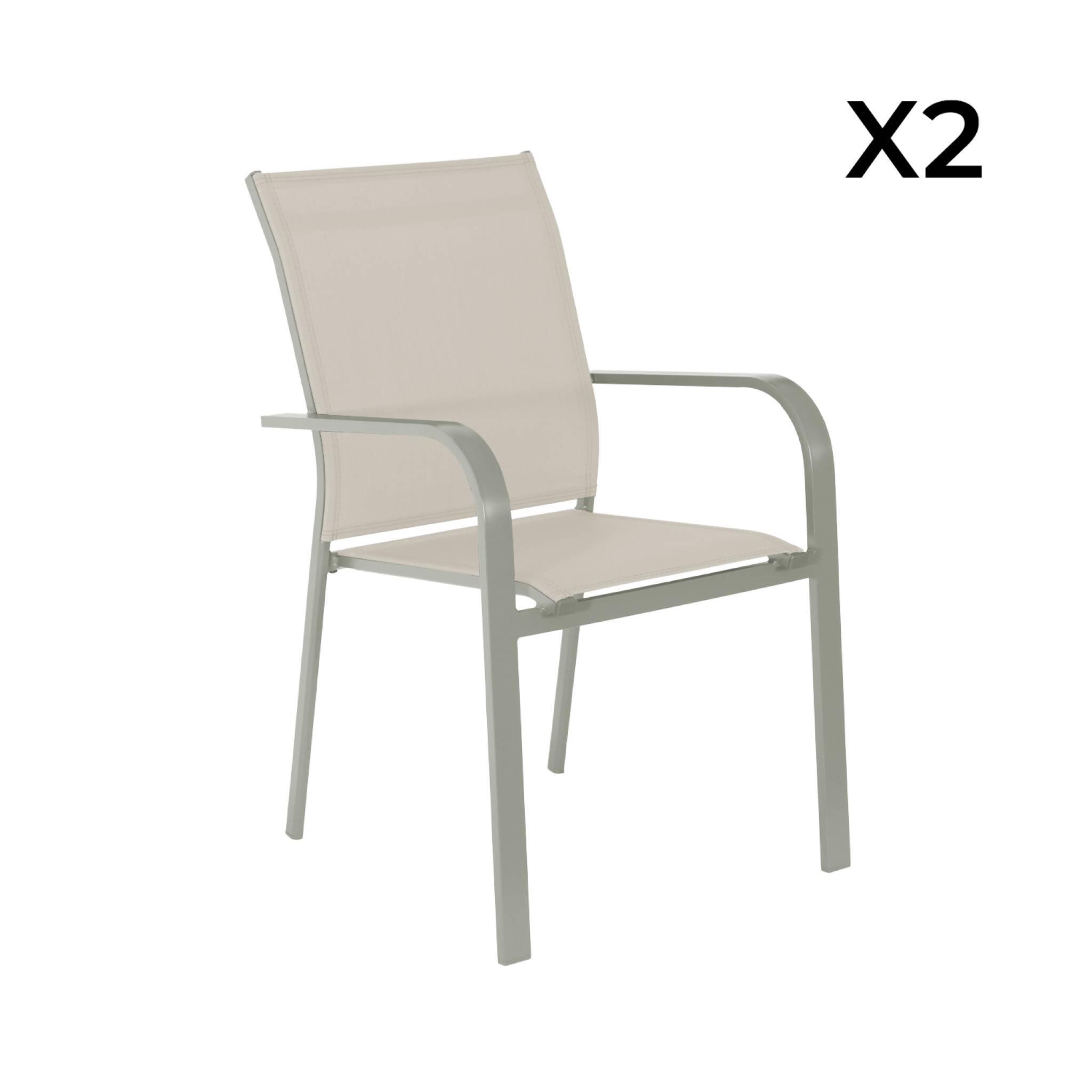Silla de jardín apilable de aluminio y textileno, set de 2, Verde kaki 6/6